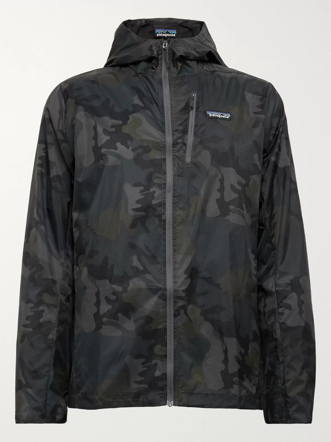 Patagonia Houdini Packable Camouflage-print Nylon-ripstop Hooded Jacket In Gray
