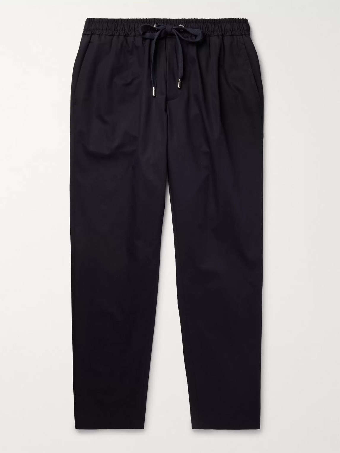 Dolce & Gabbana Navy Slim-fit Cropped Cotton And Silk-blend Drawstring Trousers In Blue