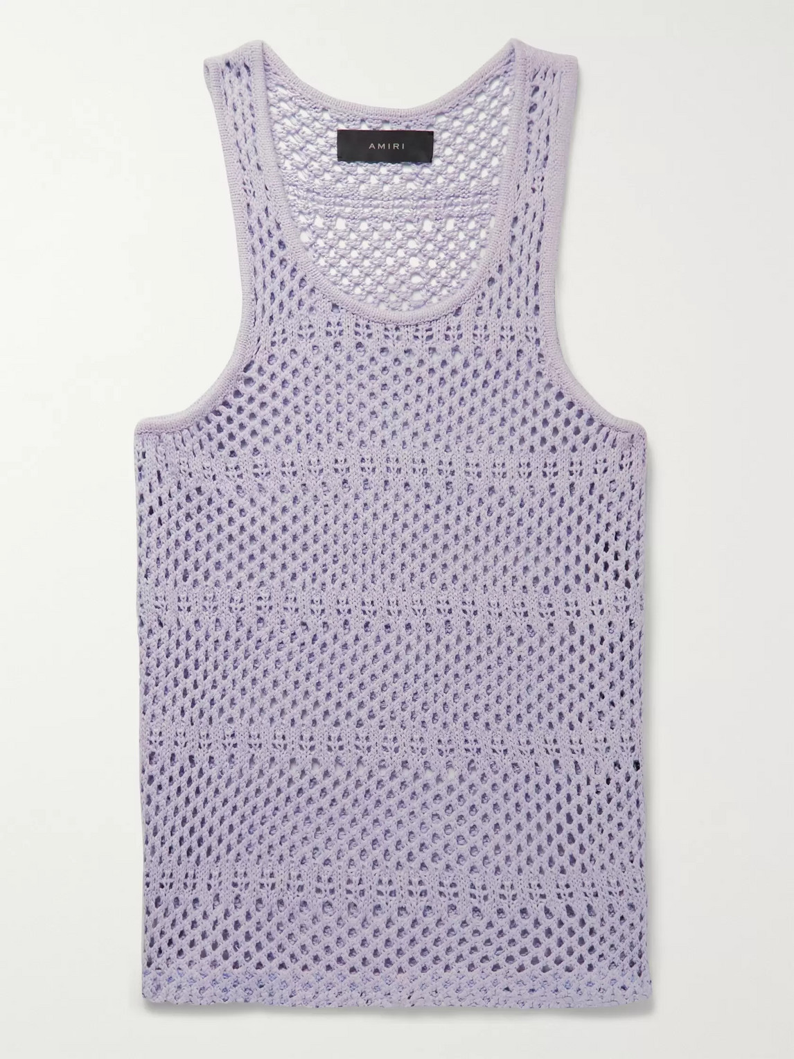 Amiri Crocheted Cotton And Cashmere-blend Tank Top In Purple