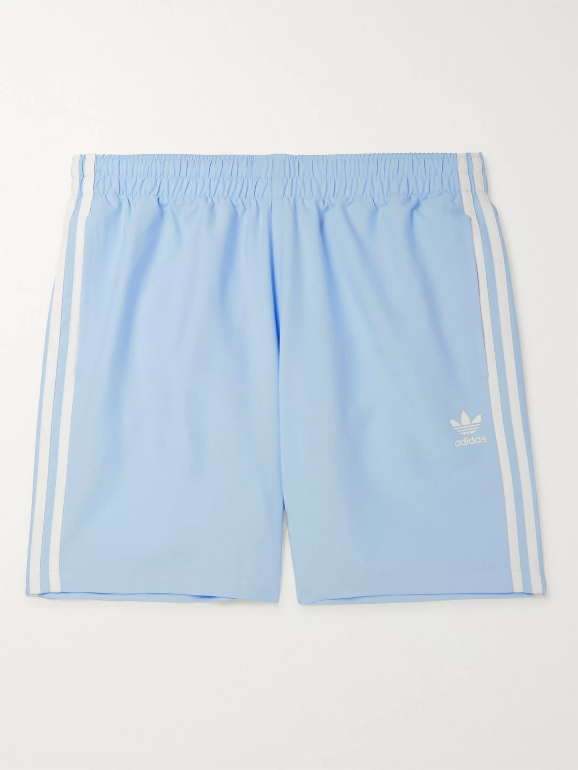 Adidas Originals Mid-length Striped Logo-print Swim Shorts In Blue