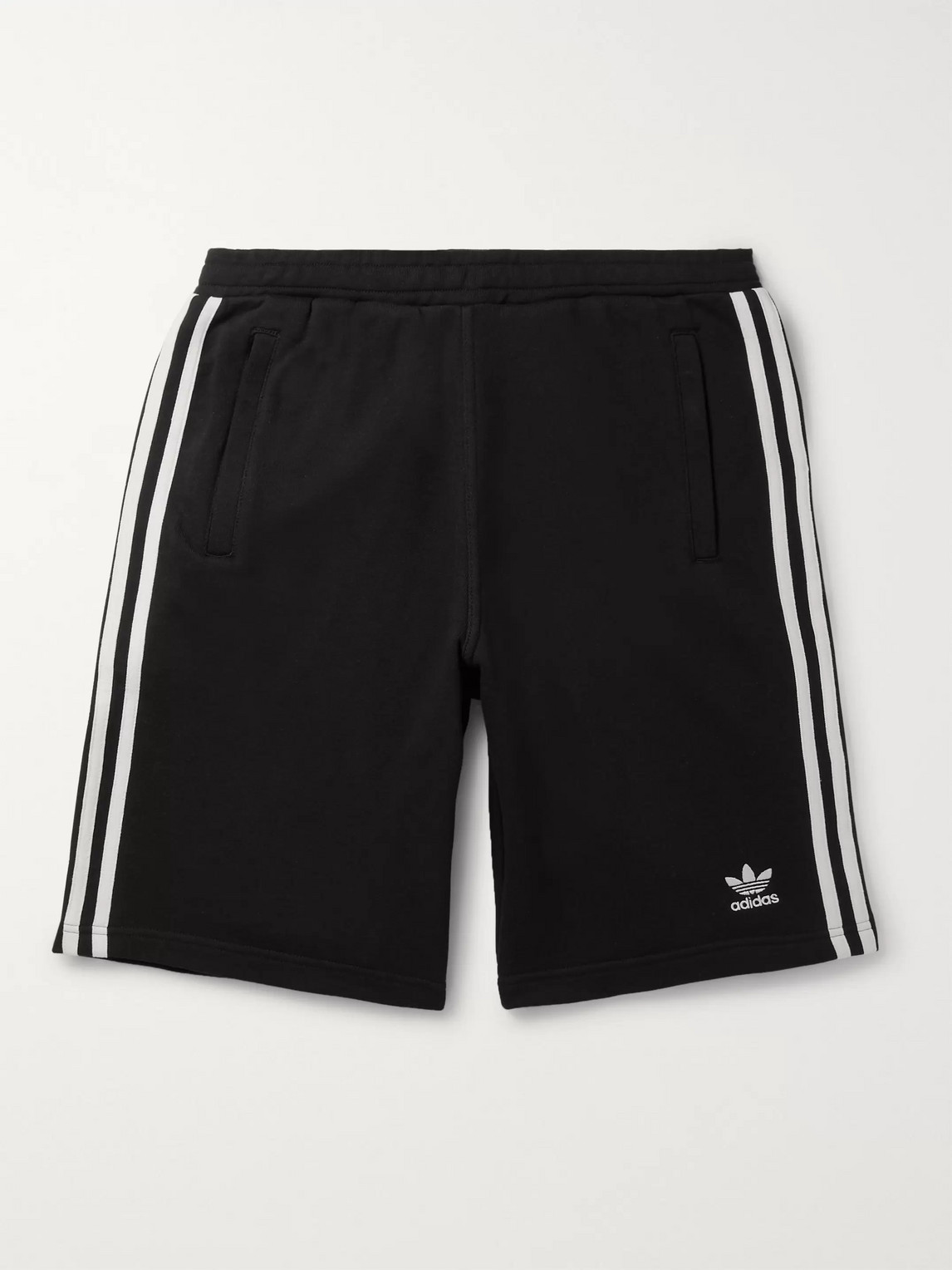 ADIDAS ORIGINALS LOGO-EMBROIDERED STRIPED LOOPBACK COTTON-JERSEY SHORTS