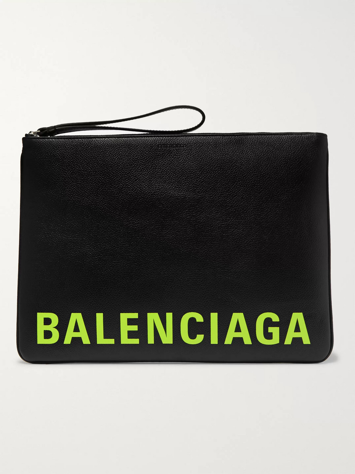 Balenciaga Logo-print Full-grain Leather Pouch In Black