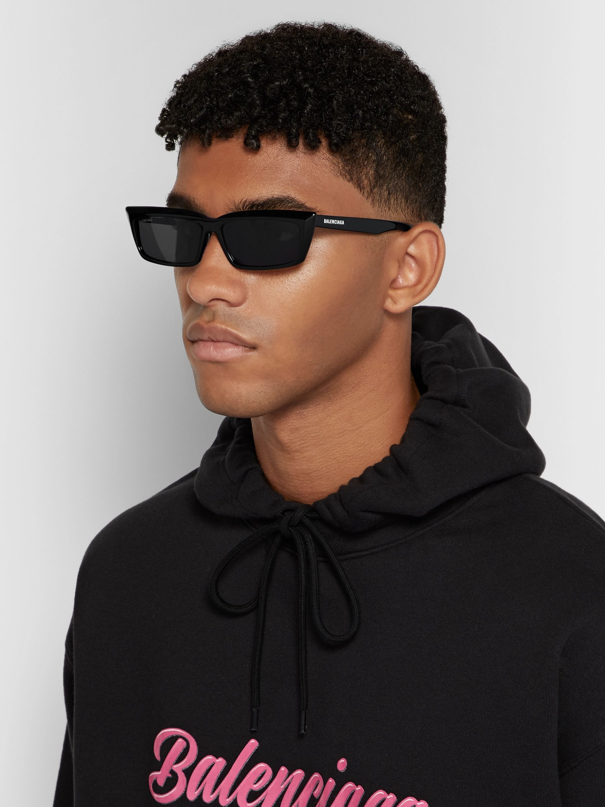 balenciaga black thin rectangular sunglasses
