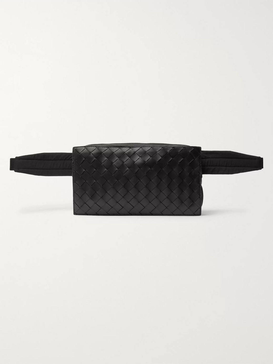Bottega Veneta Intrecciato Leather-panelled Shell Belt Bag In Black