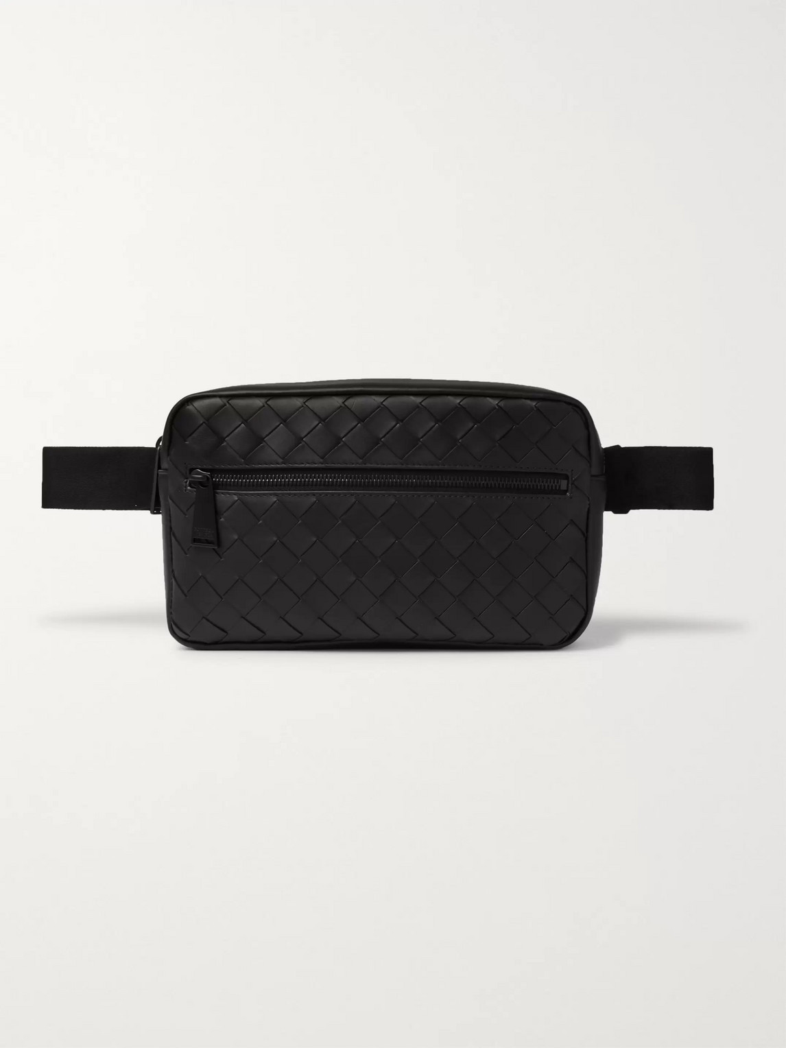 Bottega Veneta Canvas-trimmed Intrecciato Leather Belt Bag In Black