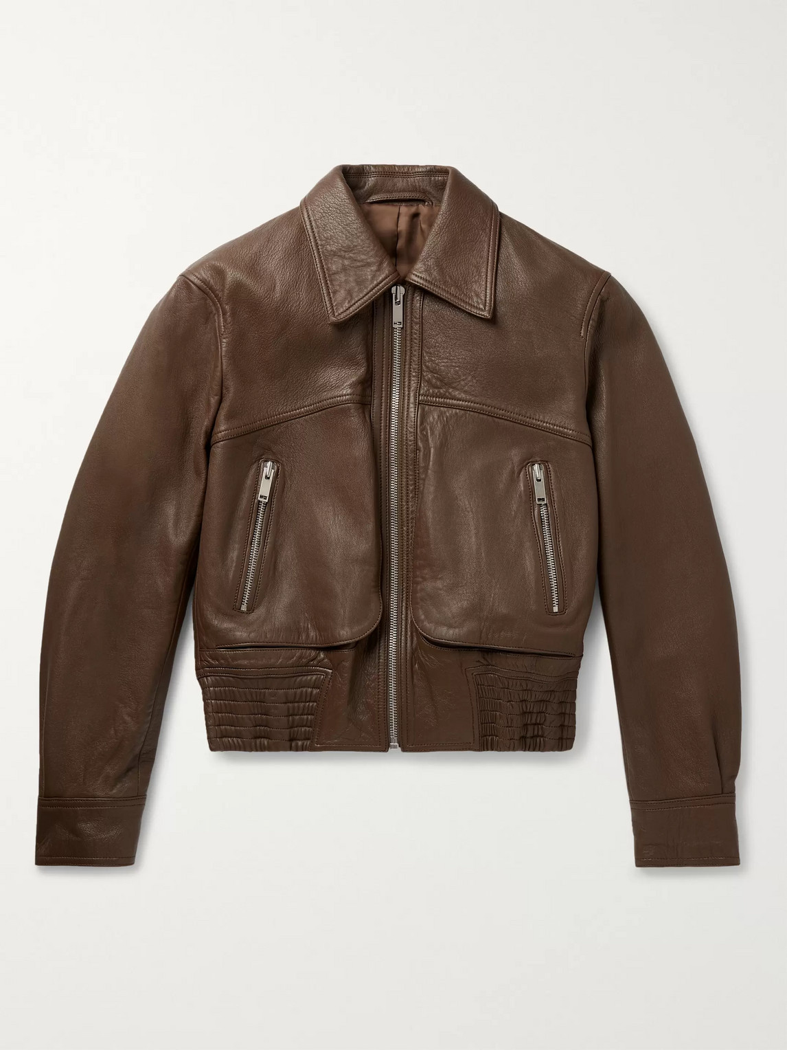 Cropped Leather Blouson Jacket In Brown