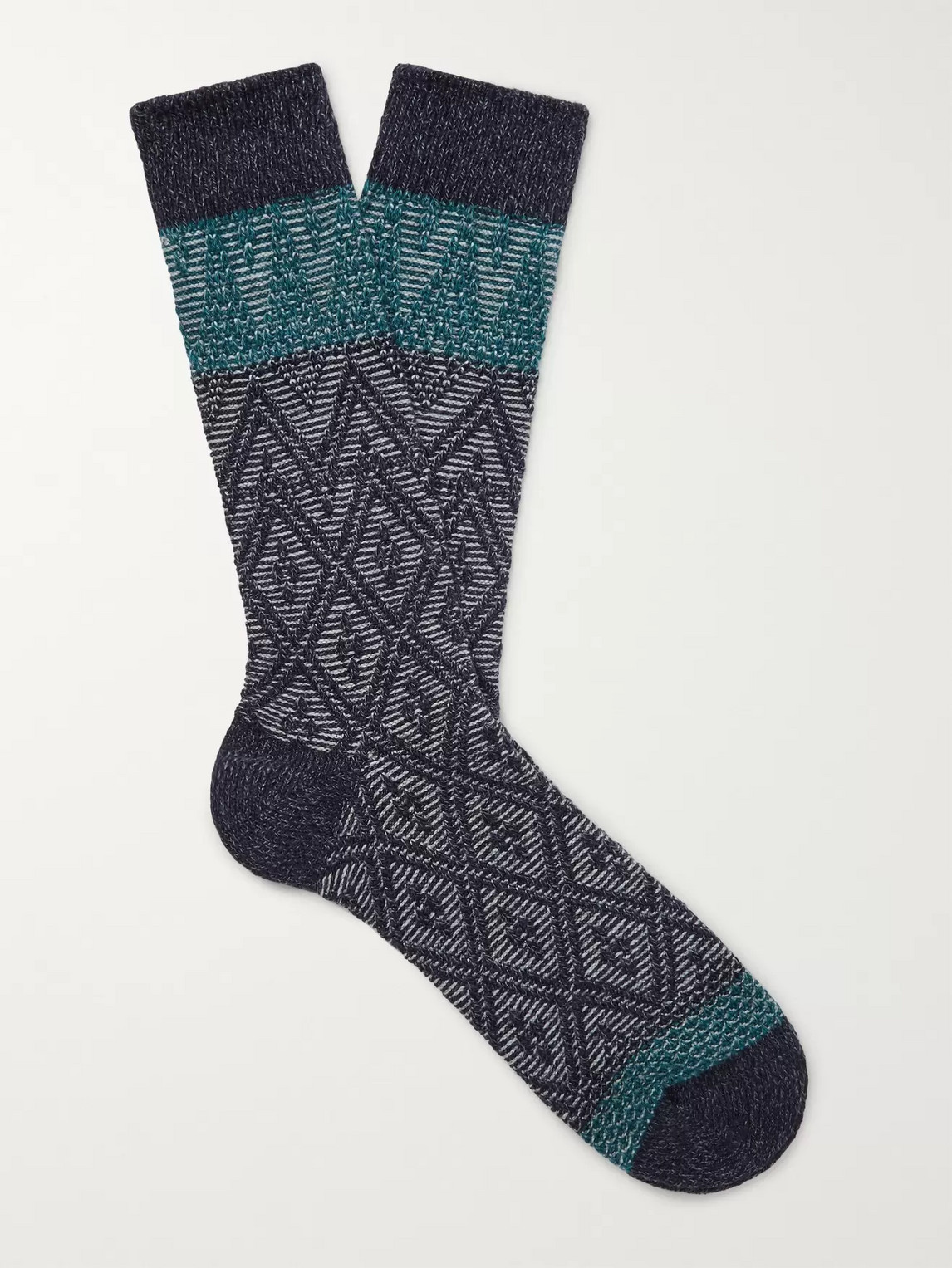 Anonymous Ism Fair Isle Stretch-knit Socks In Blue