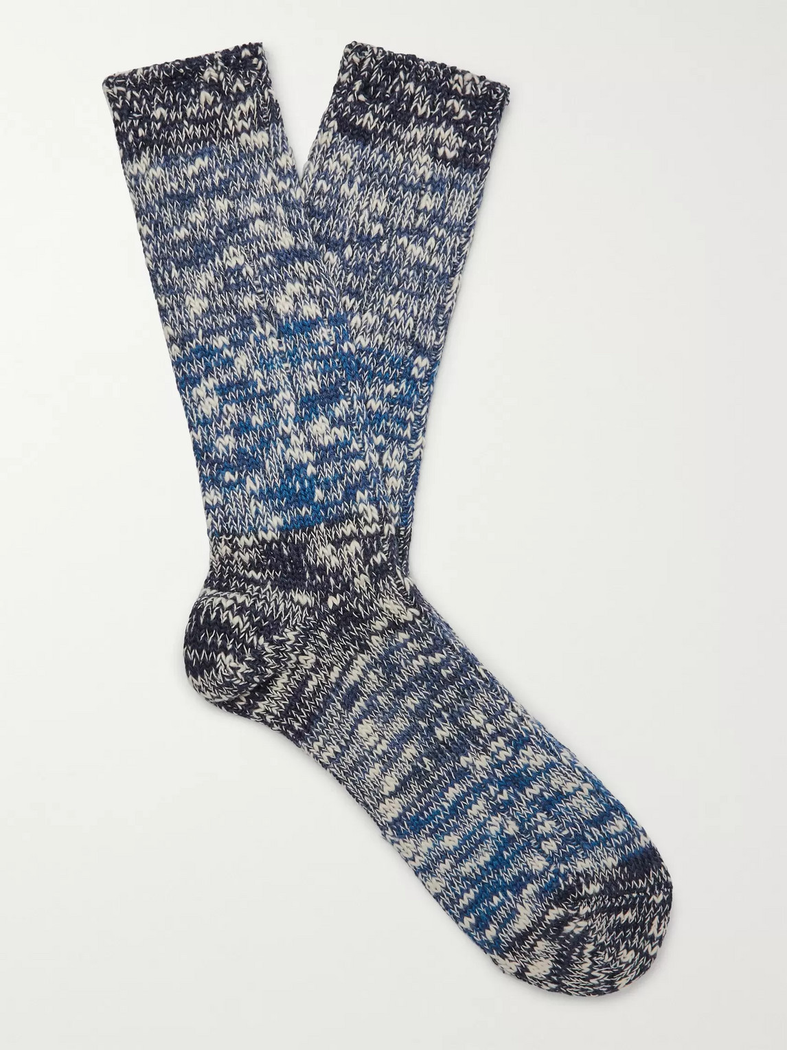 Anonymous Ism Mélange Cotton-blend Socks In Blue