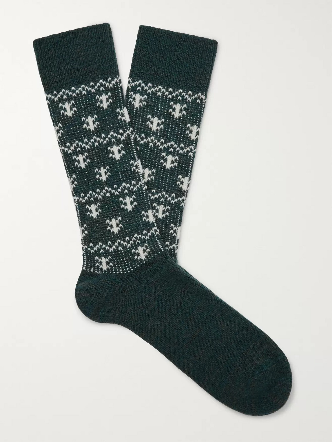 Anonymous Ism Fair Isle Stretch-knit Socks In Green