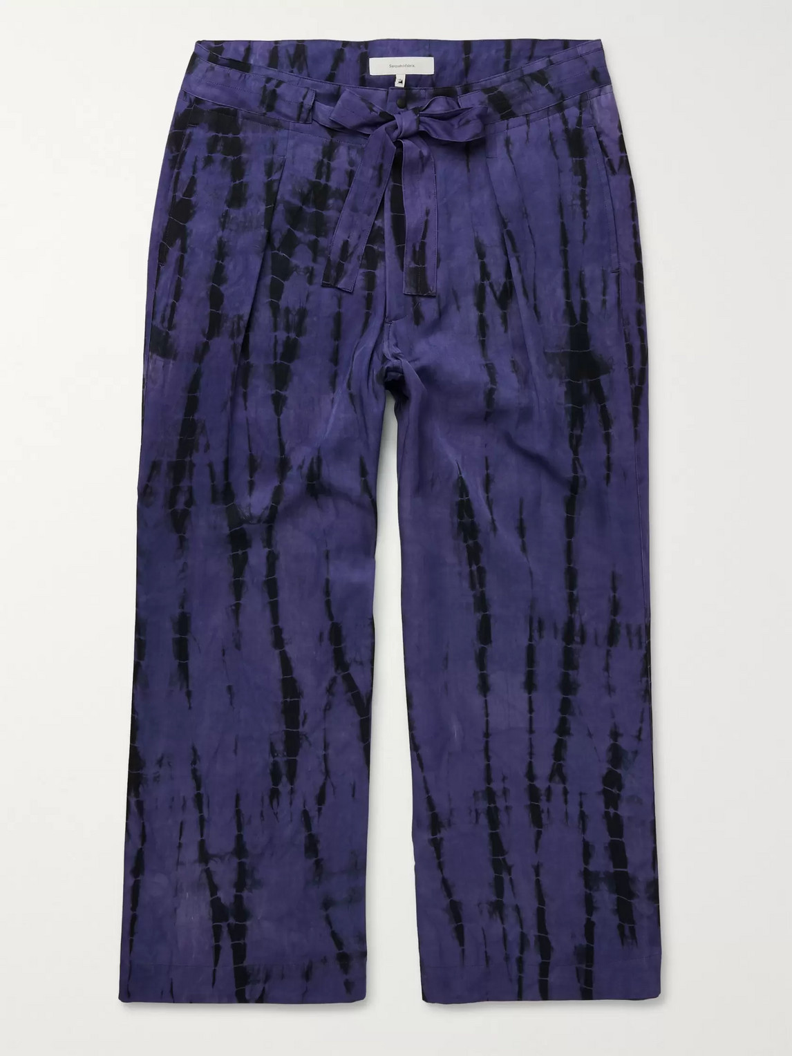 Sasquatchfabrix Cropped Tie-dyed Tencel Drawstring Trousers In Purple