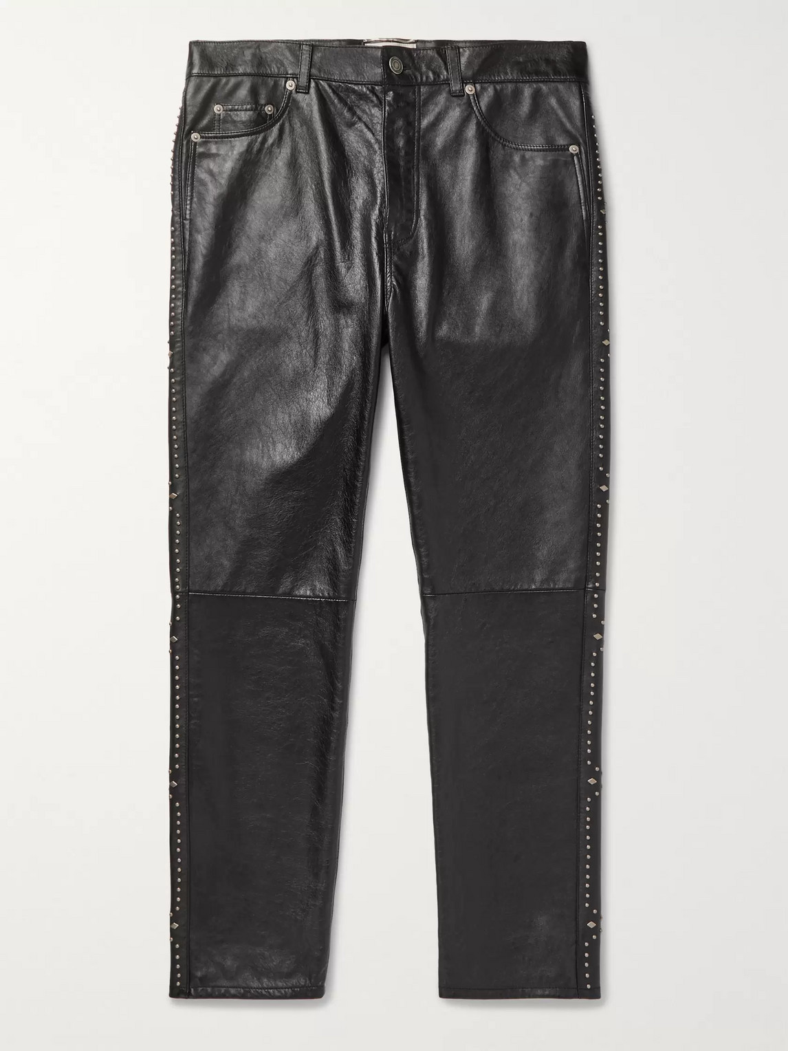 Saint Laurent Slim-fit Studded Leather Trousers In Black