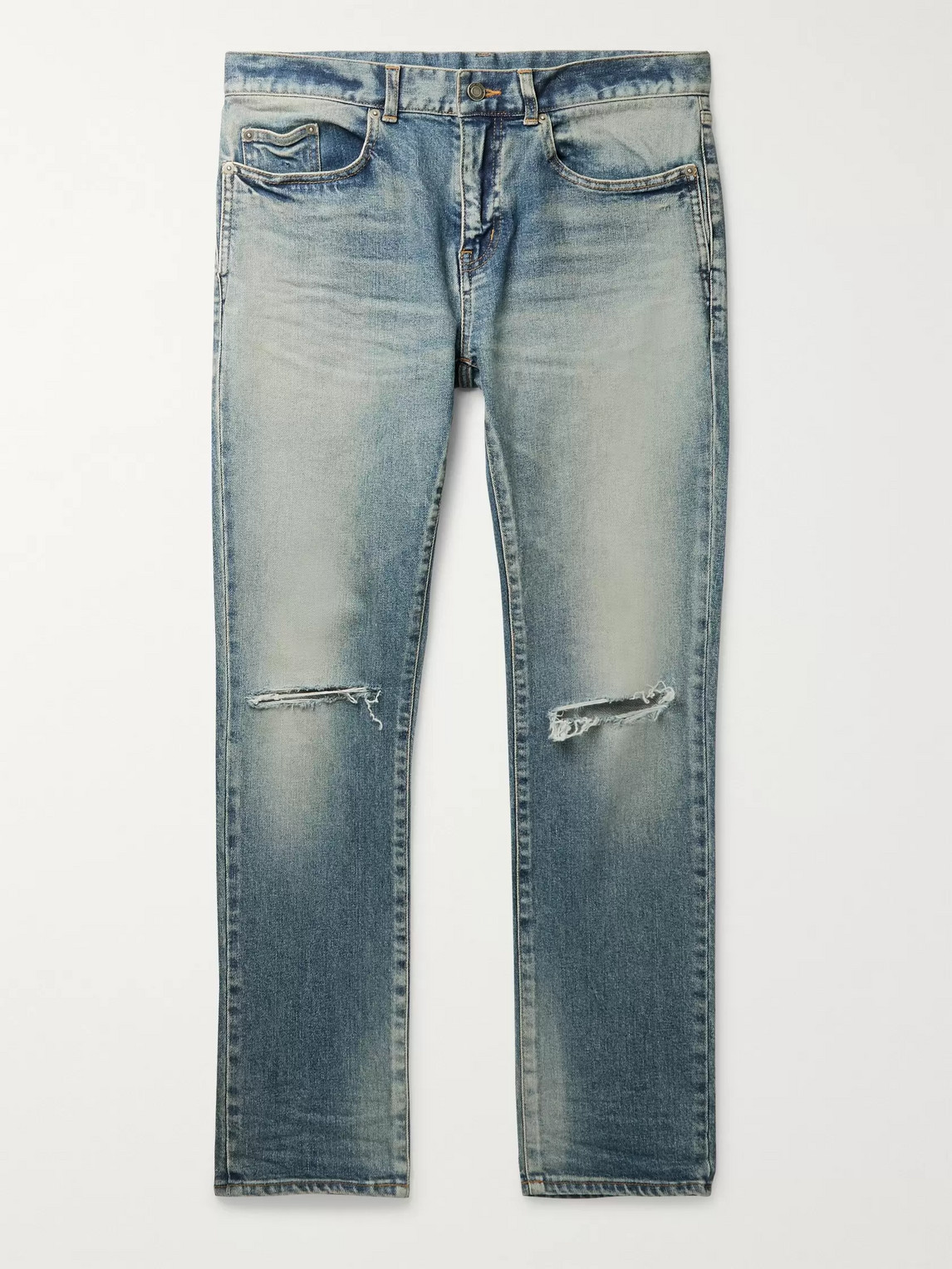 Saint Laurent Skinny-fit Distressed Stretch-denim Jeans In Blue