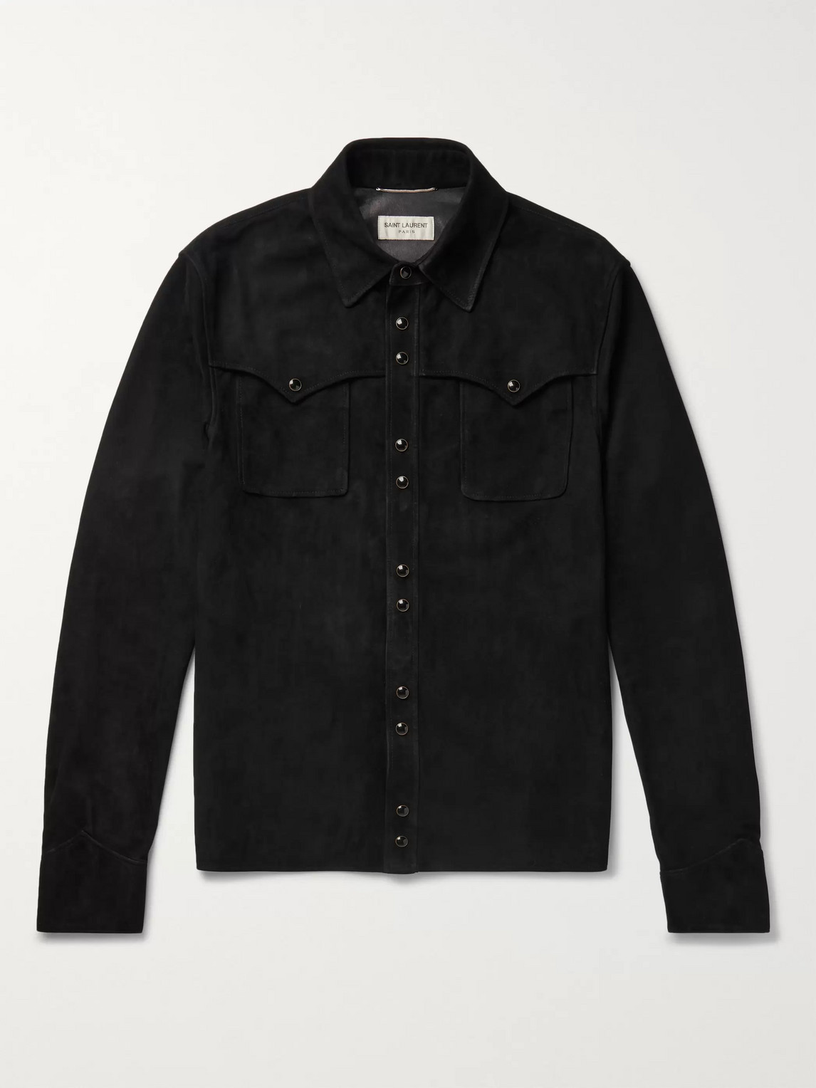 Saint Laurent Slim-fit Western Suede Shirt In Black