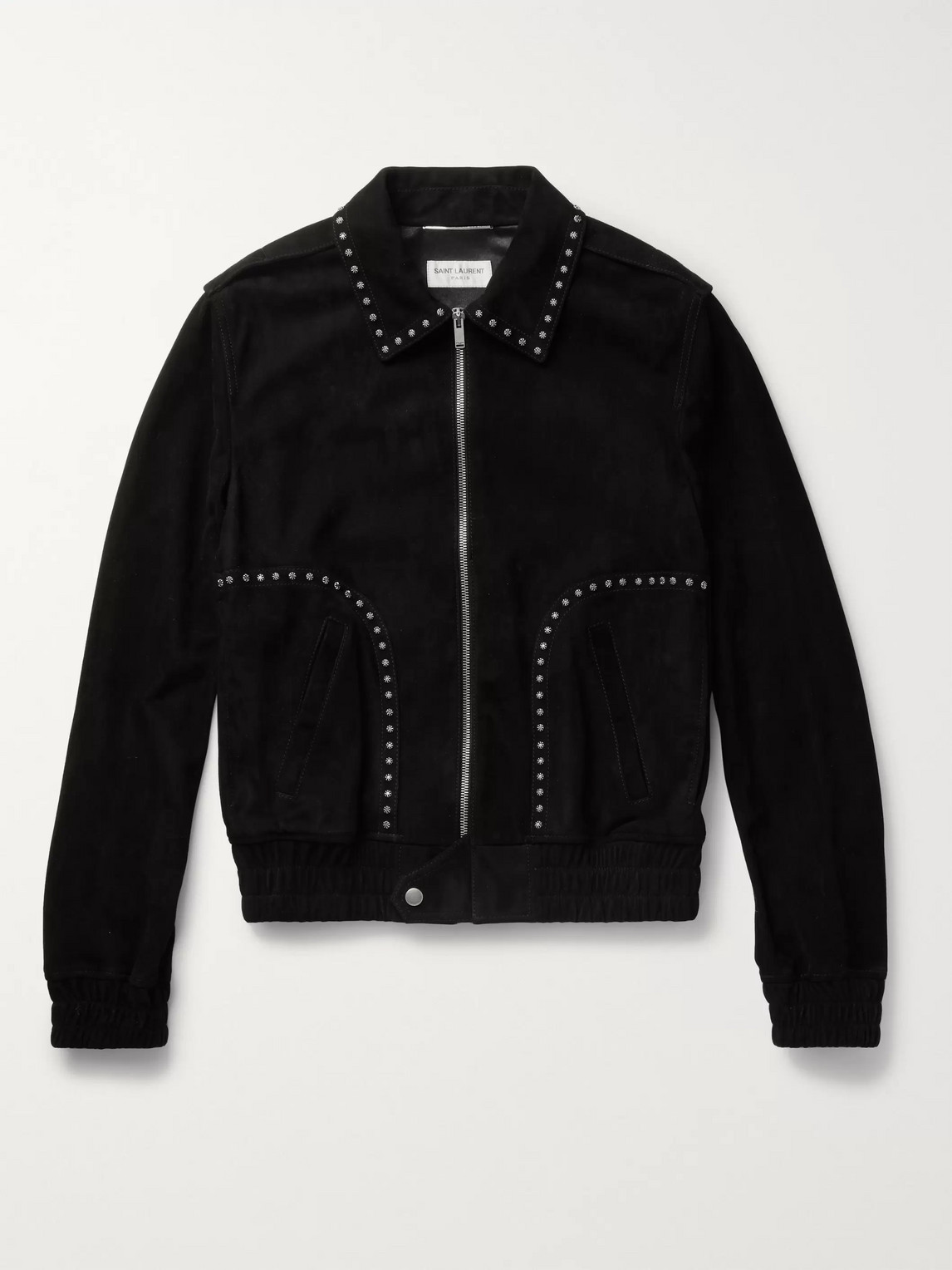 Shop Saint Laurent Studded Suede Blouson Jacket In Black