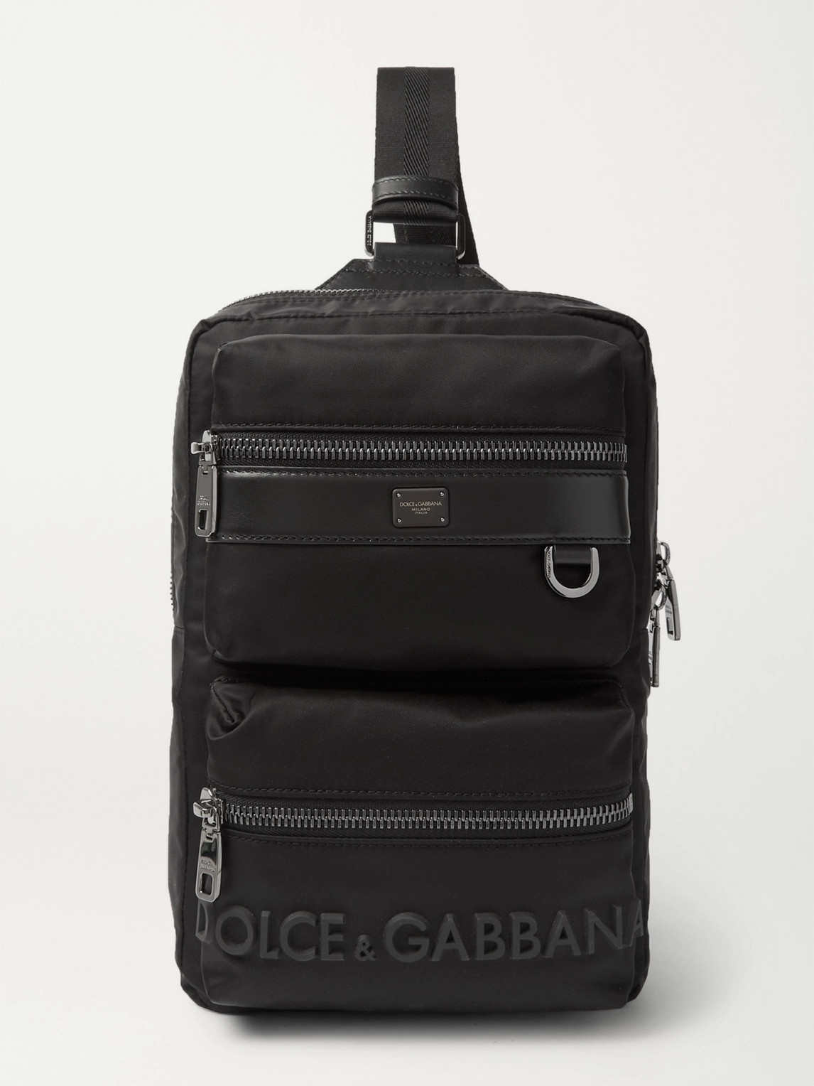 Dolce & Gabbana Convertible Logo-detailed Leather-trimmed Nylon Bag In Black