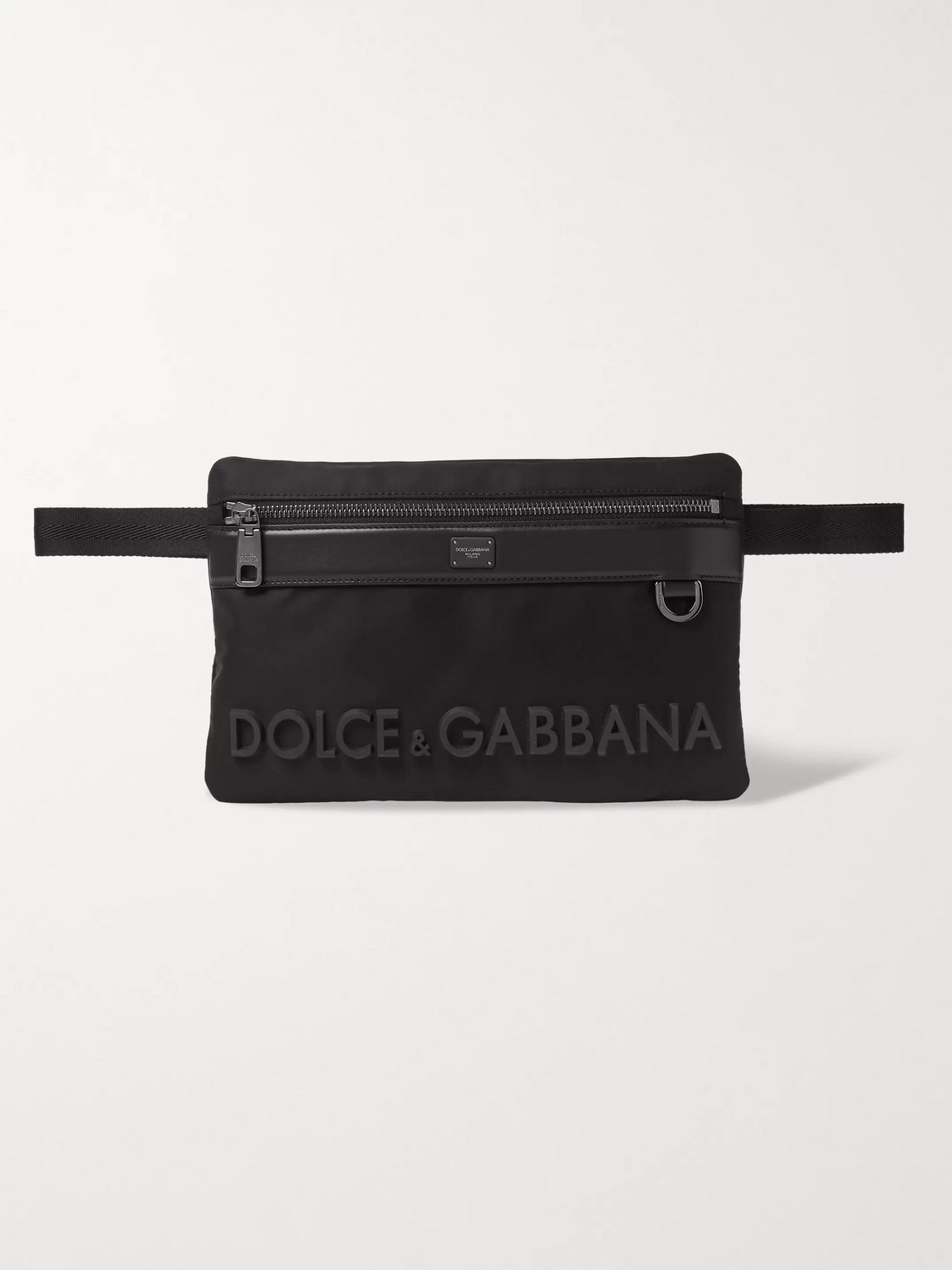 Dolce & Gabbana Logo-appliquéd Leather-trimmed Nylon Belt Bag In Black