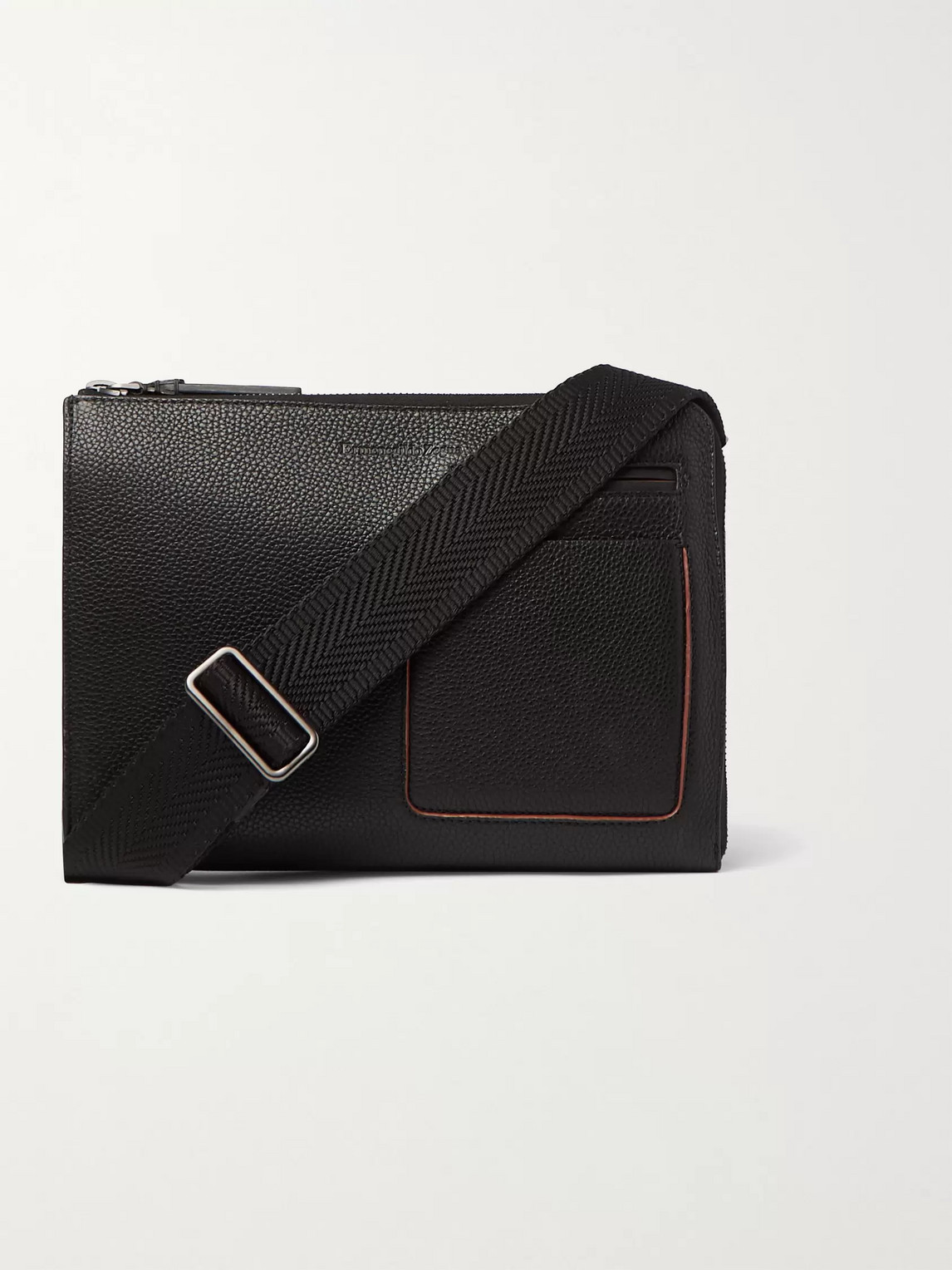 Ermenegildo Zegna Full-grain Leather Messenger Bag In Black