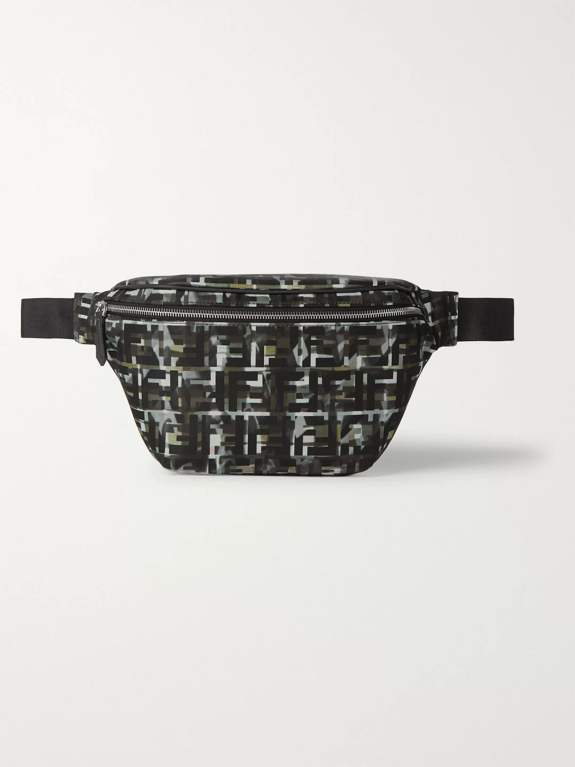 Fendi Leather-trimmed Camouflage And Logo-print Canvas Belt Bag In Green