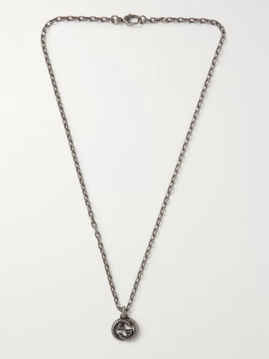 Gucci Engraved Burnished Sterling Silver Necklace