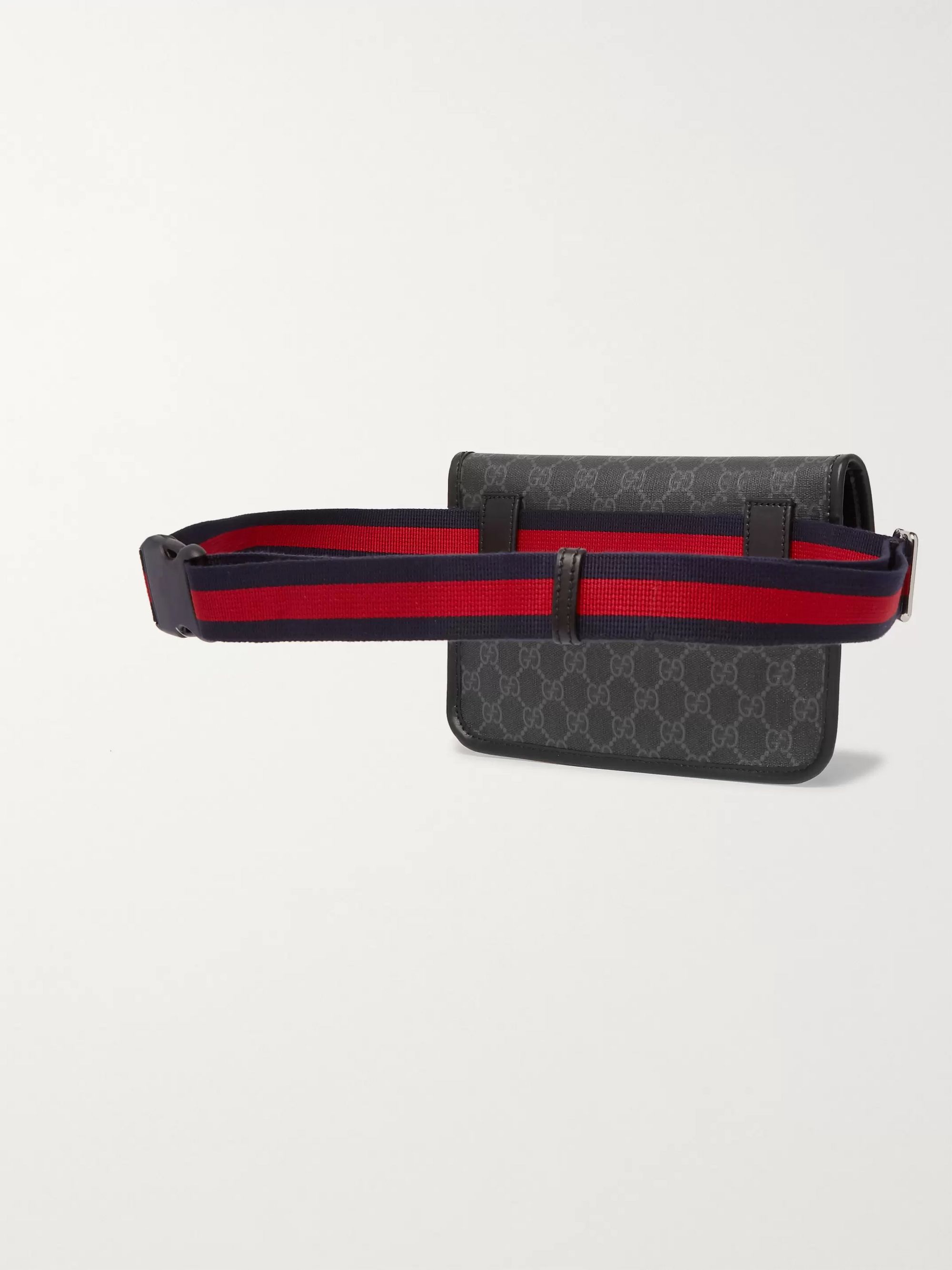 Black Leather-Trimmed Monogrammed Coated-Canvas Belt Bag | Gucci | MR PORTER