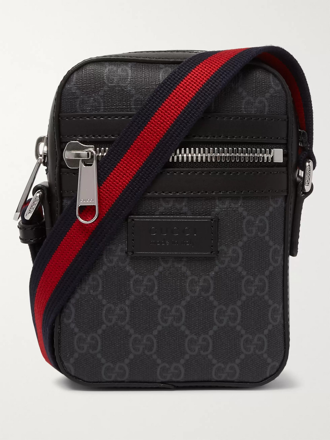Gucci Leather-trimmed Monogrammed Coated-canvas Messenger Bag In Black | ModeSens