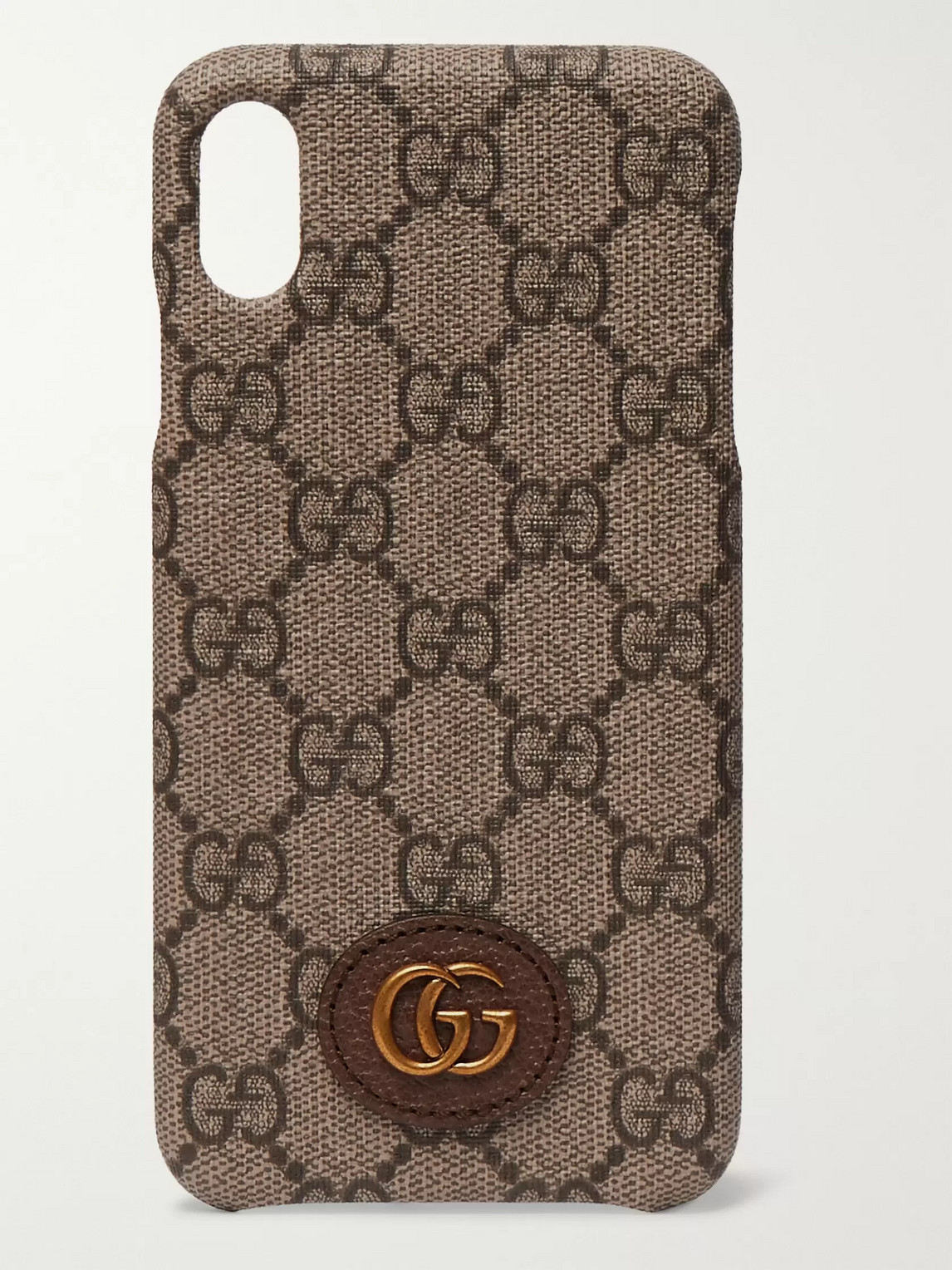 Gucci Ophidia Leather-trimmed Monogrammed Coated-canvas Iphone X And Xs Case In Brown