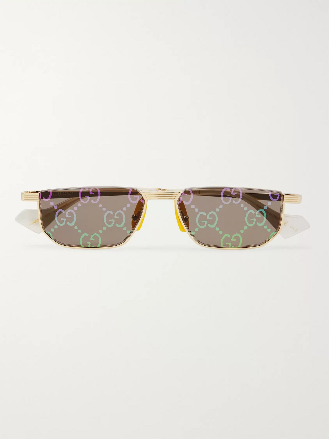Gucci Rectangle-frame Gold-tone Mirrored Sunglasses