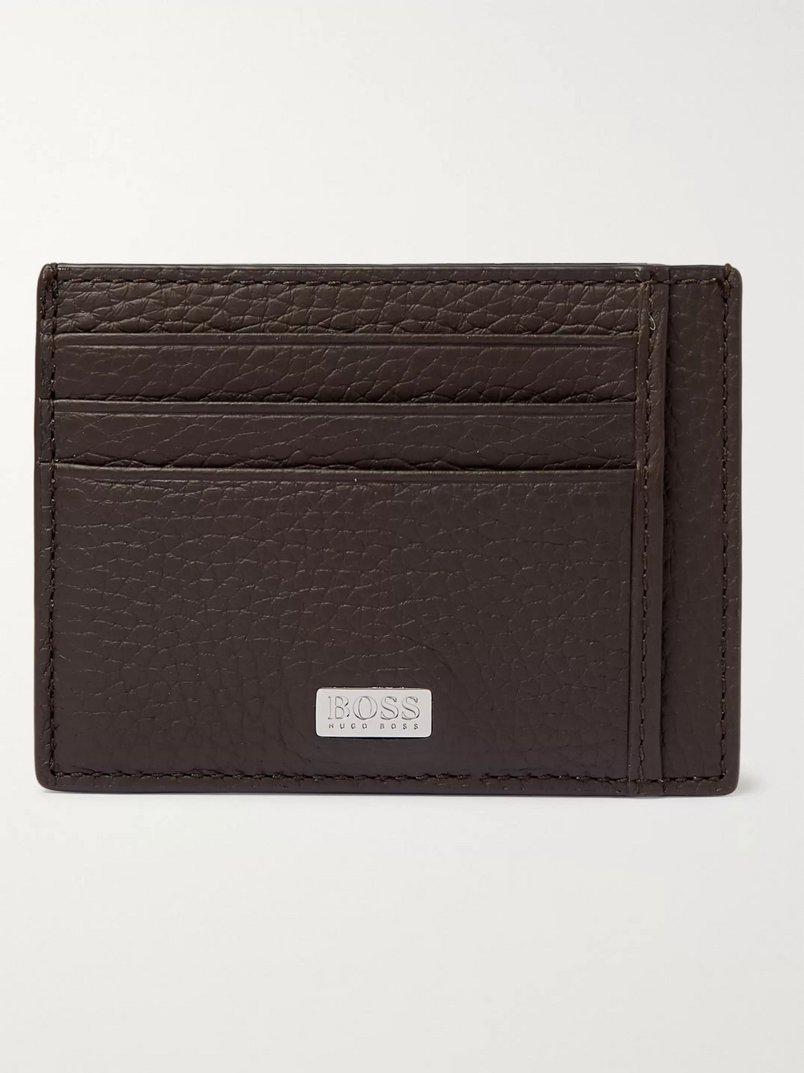 Hugo Boss Crosstown Full-grain Leather Cardholder In Brown