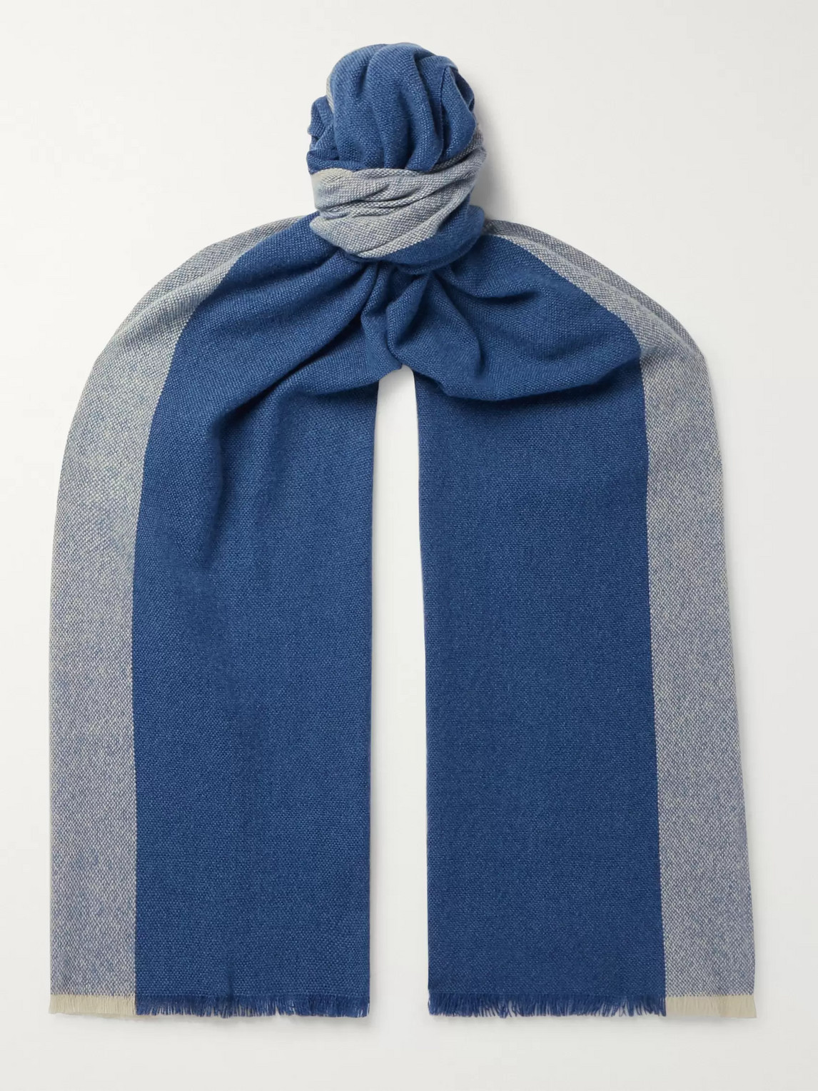 Loro Piana Fringed Colour-block Baby Cashmere Scarf In Blue