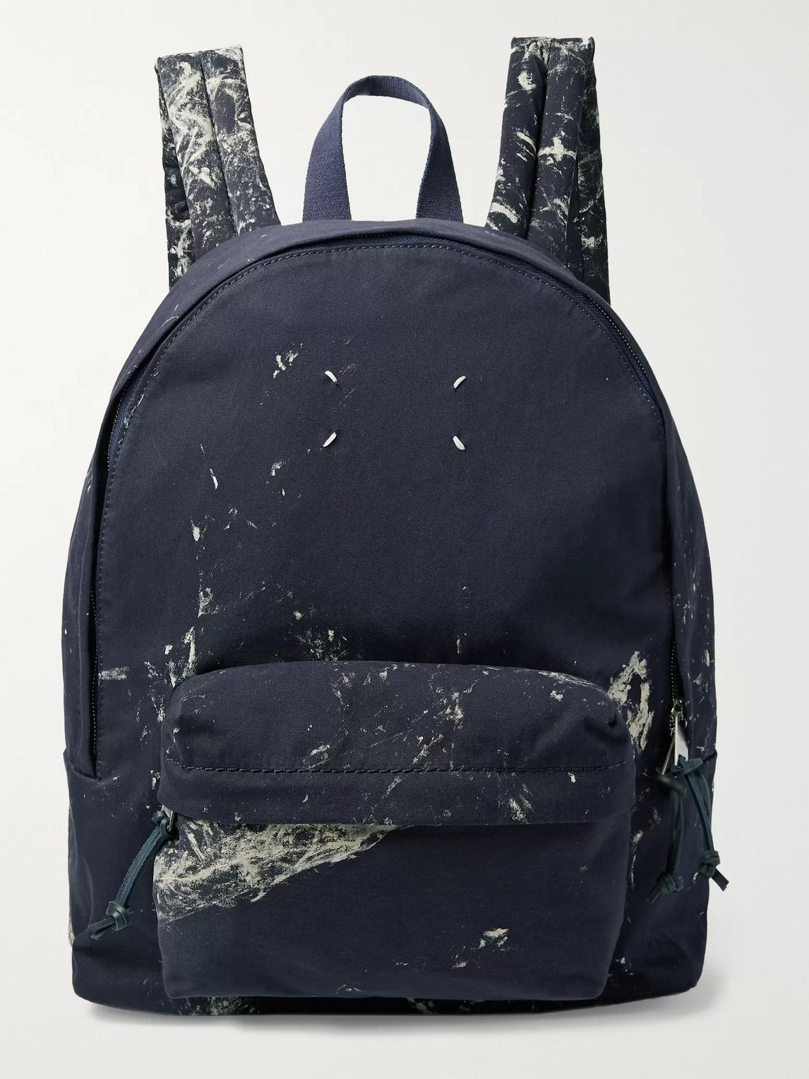 Maison Margiela Paint-splattered Cotton-twill Backpack In Blue