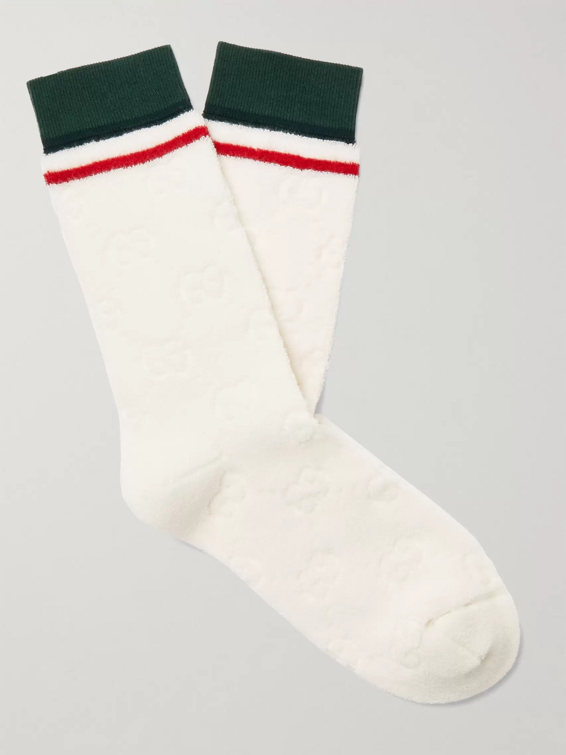 Gucci Striped Logo-embossed Cotton-blend Jacquard Socks In White