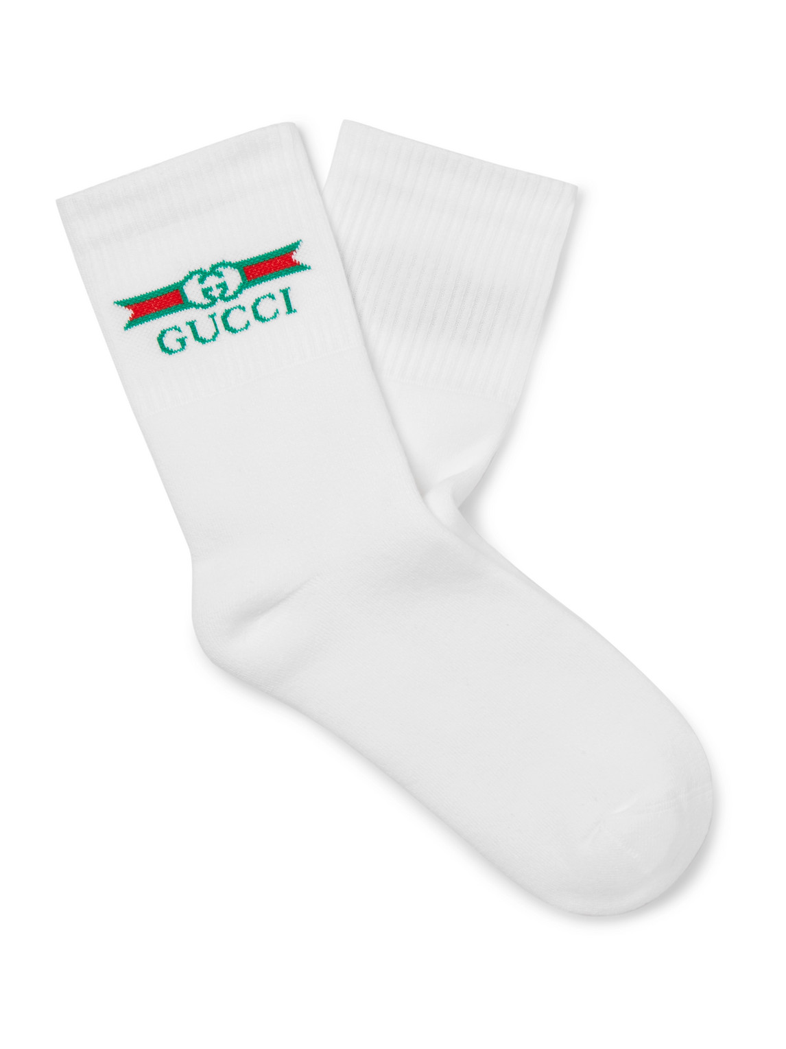 Logo-Intarsia Ribbed Stretch Cotton-Blend Socks