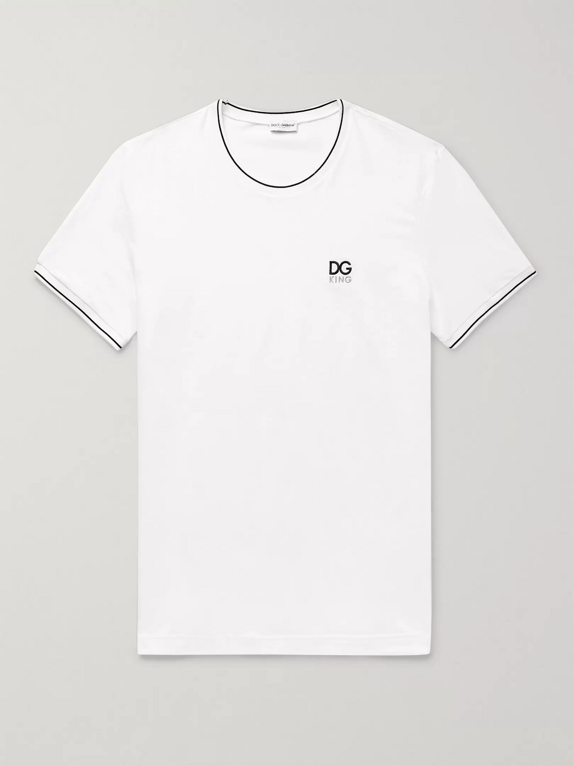 DOLCE & GABBANA CONTRAST-TIPPED LOGO-EMBROIDERED STRETCH-COTTON JERSEY T-SHIRT