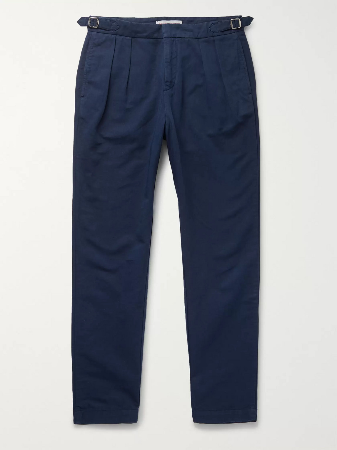 ORLEBAR BROWN NAVY CALDWELL TAPERED PLEATED COTTON AND LINEN-BLEND TROUSERS