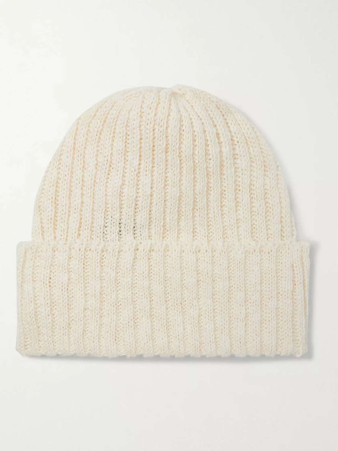Beams Ribbed Linen And Cotton-blend Beanie In Neutrals