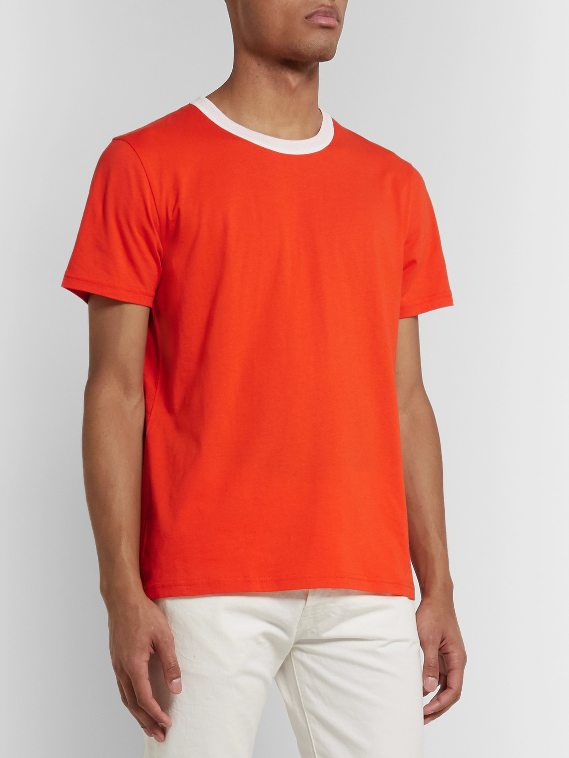 Shop Entireworld Ringer Organic Cotton-jersey T-shirt In Orange