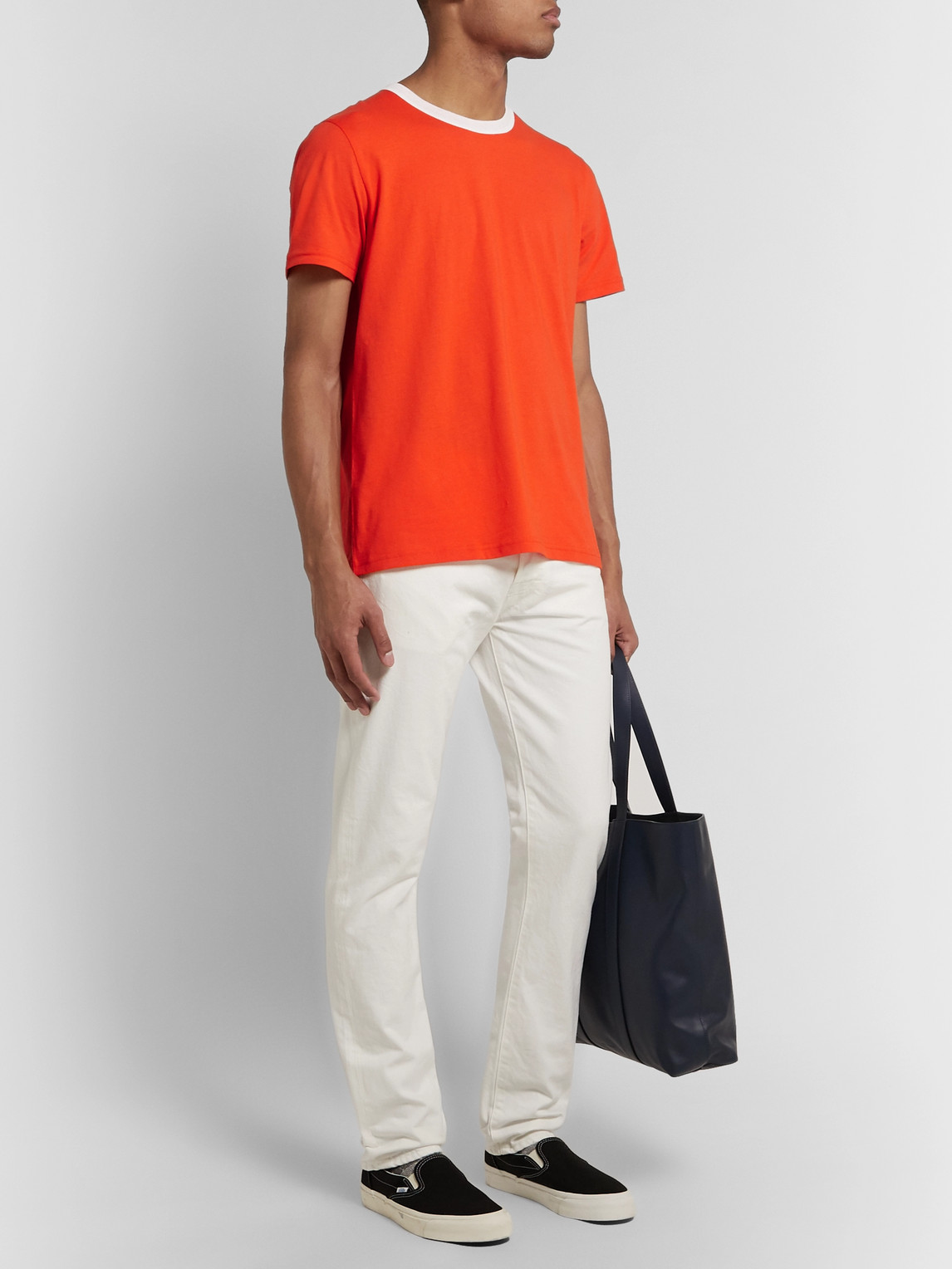Shop Entireworld Ringer Organic Cotton-jersey T-shirt In Orange