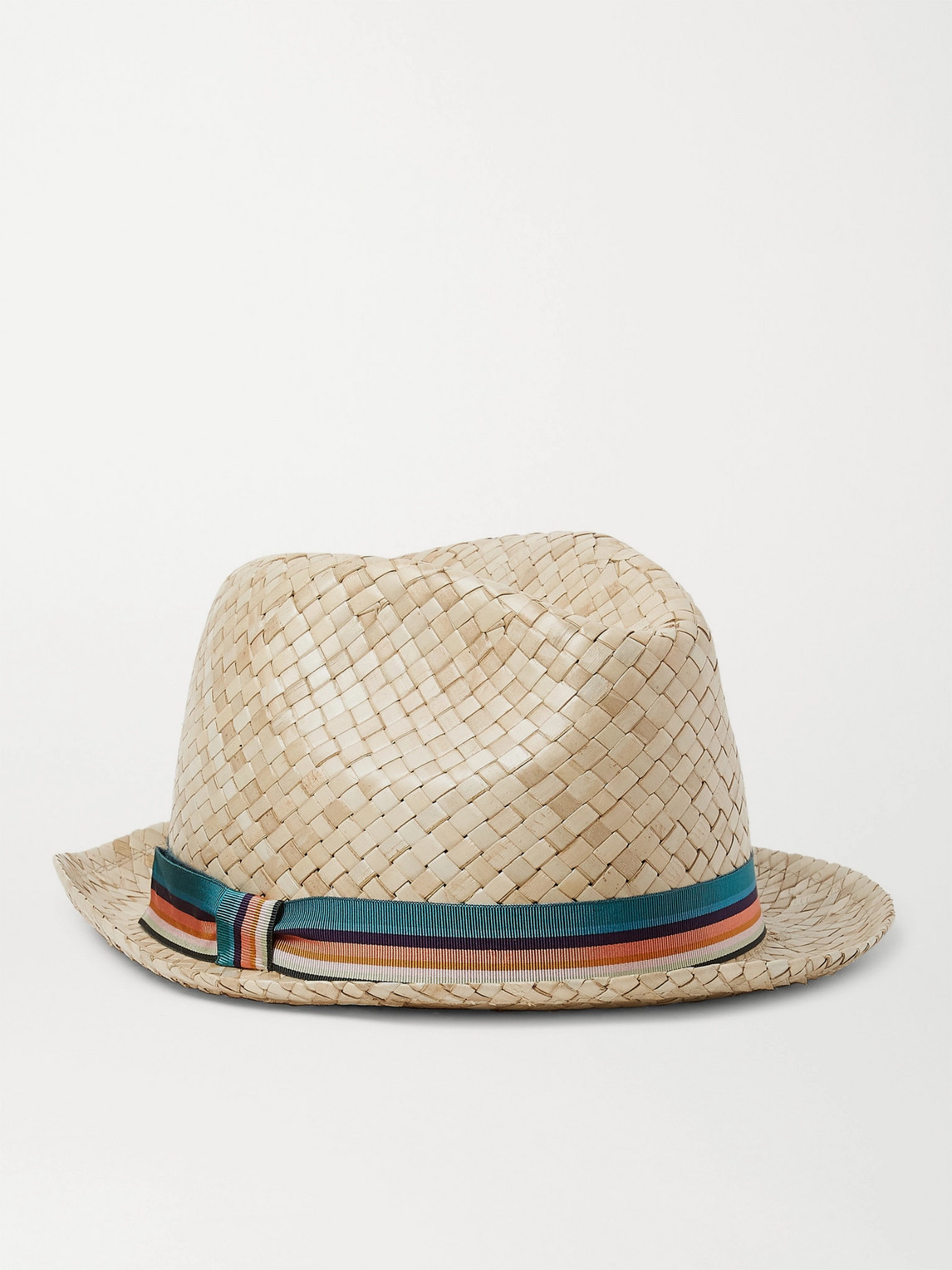 Paul Smith Striped Webbing-trimmed Woven-straw Trilby Hat In Neutrals