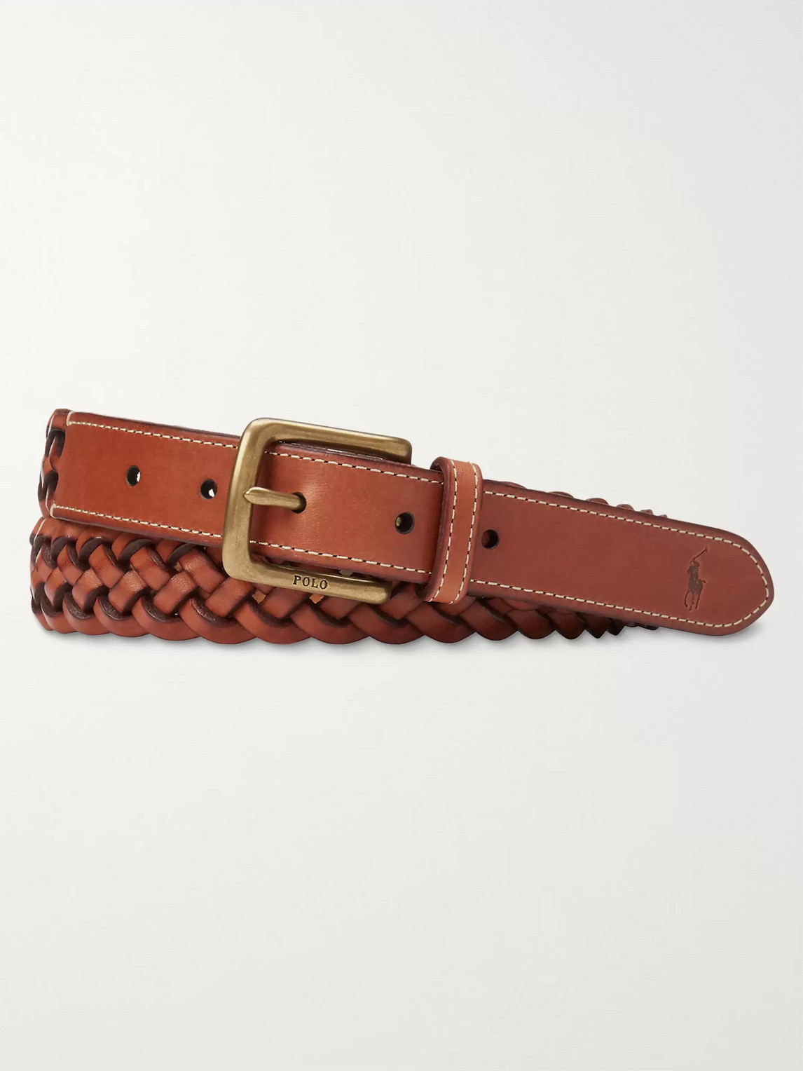 Polo Ralph Lauren Woven Leather Belt In Brown