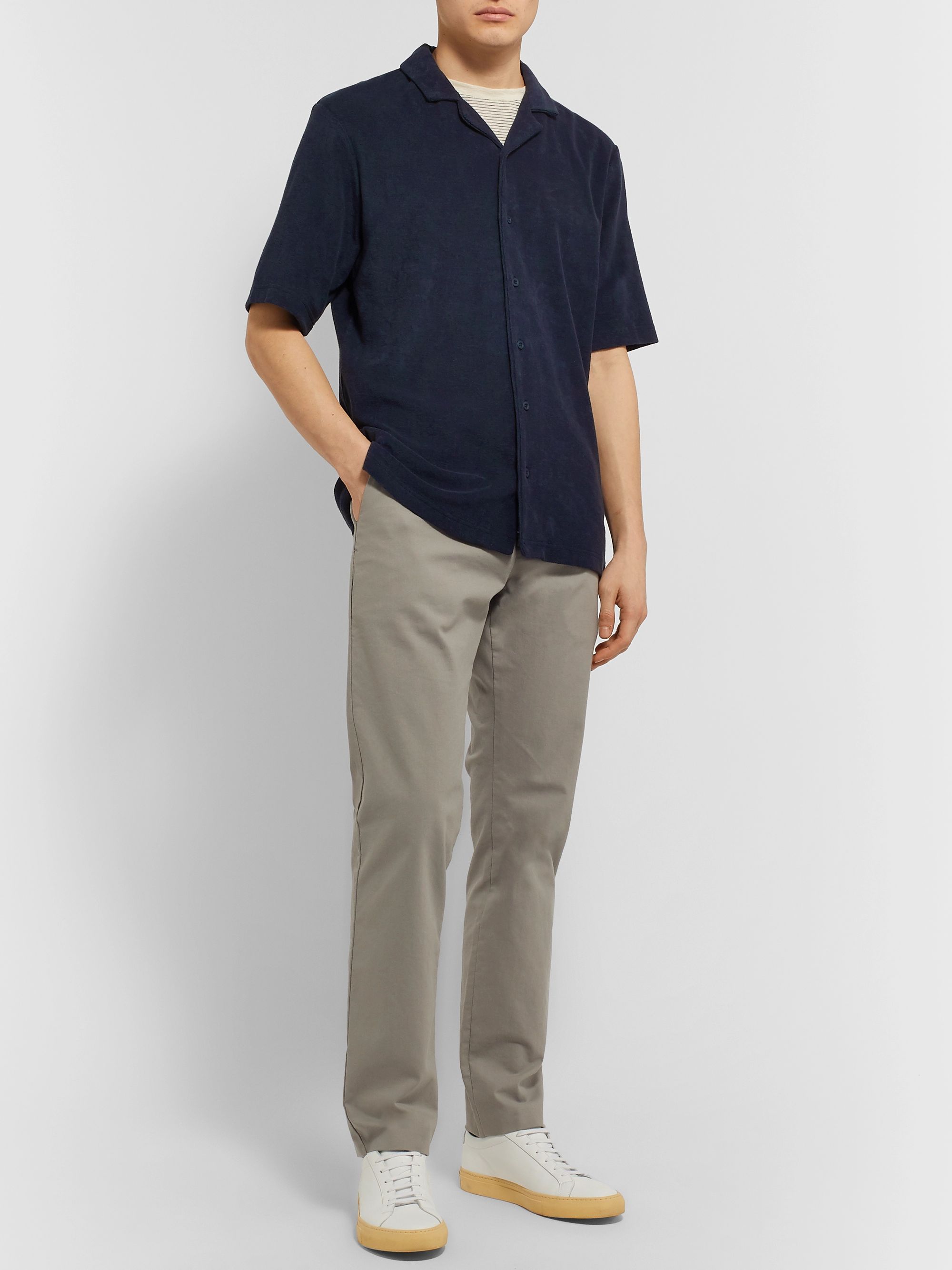 Navy Camp-Collar Mélange Cotton-Terry Shirt | Sunspel | MR PORTER