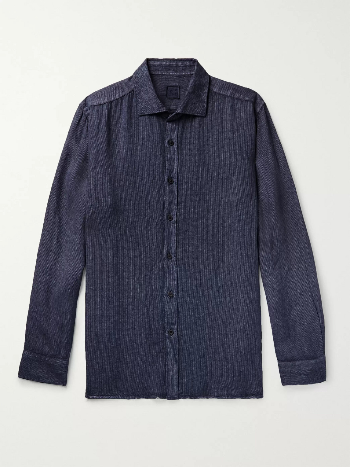 120% Garment-dyed Striped Linen Shirt In Blue