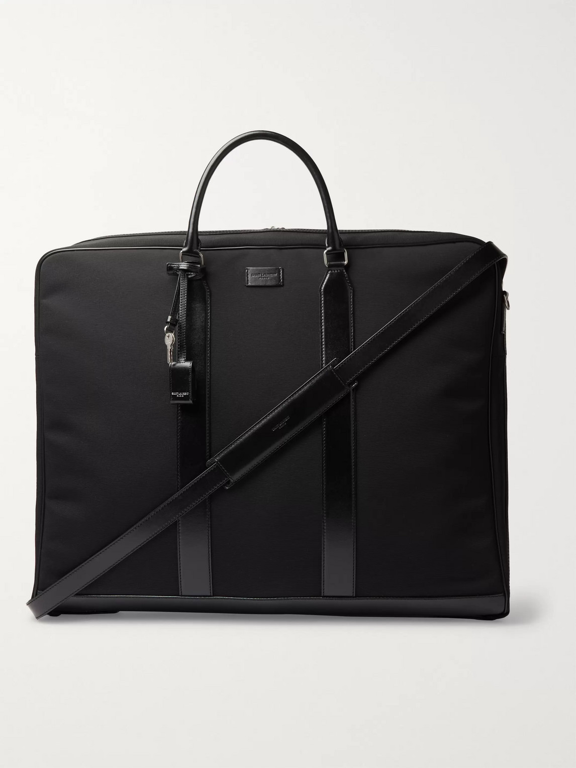 Saint Laurent Leather-trimmed Cotton-canvas Suit Carrier In Black