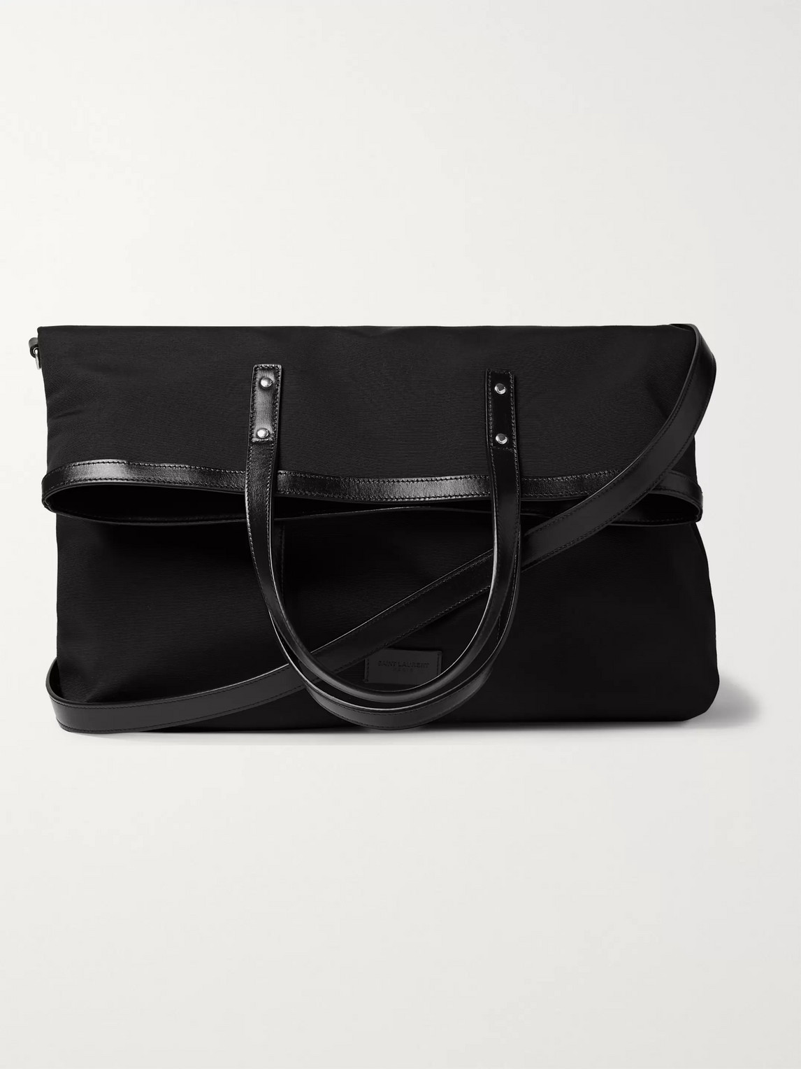 Saint Laurent Foldable Leather-trimmed Faille Tote Bag In Black