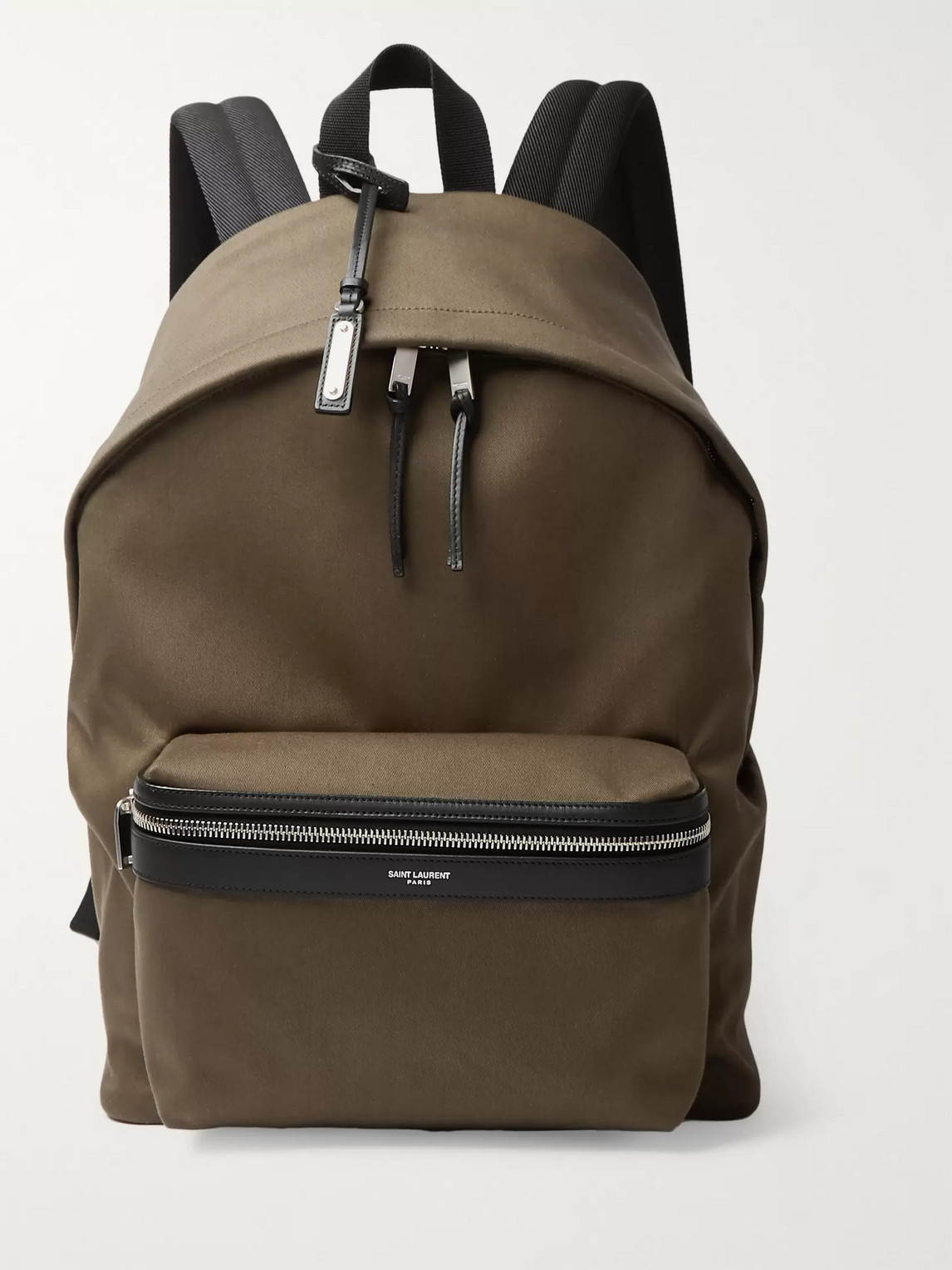 Saint Laurent City Leather-trimmed Canvas Backpack In Green