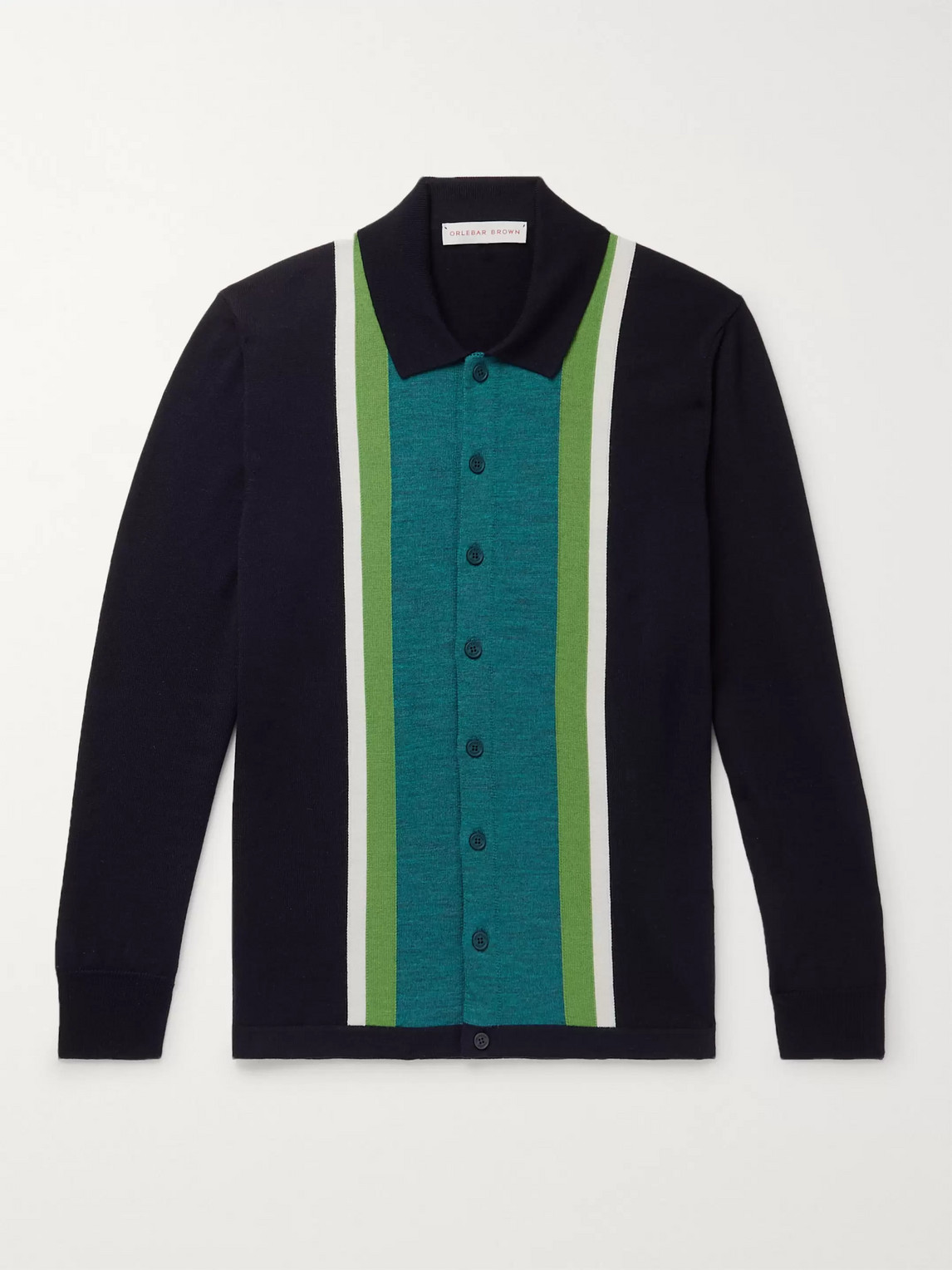 Orlebar Brown Sinclair Slim-fit Striped Merino Wool Cardigan In Blue