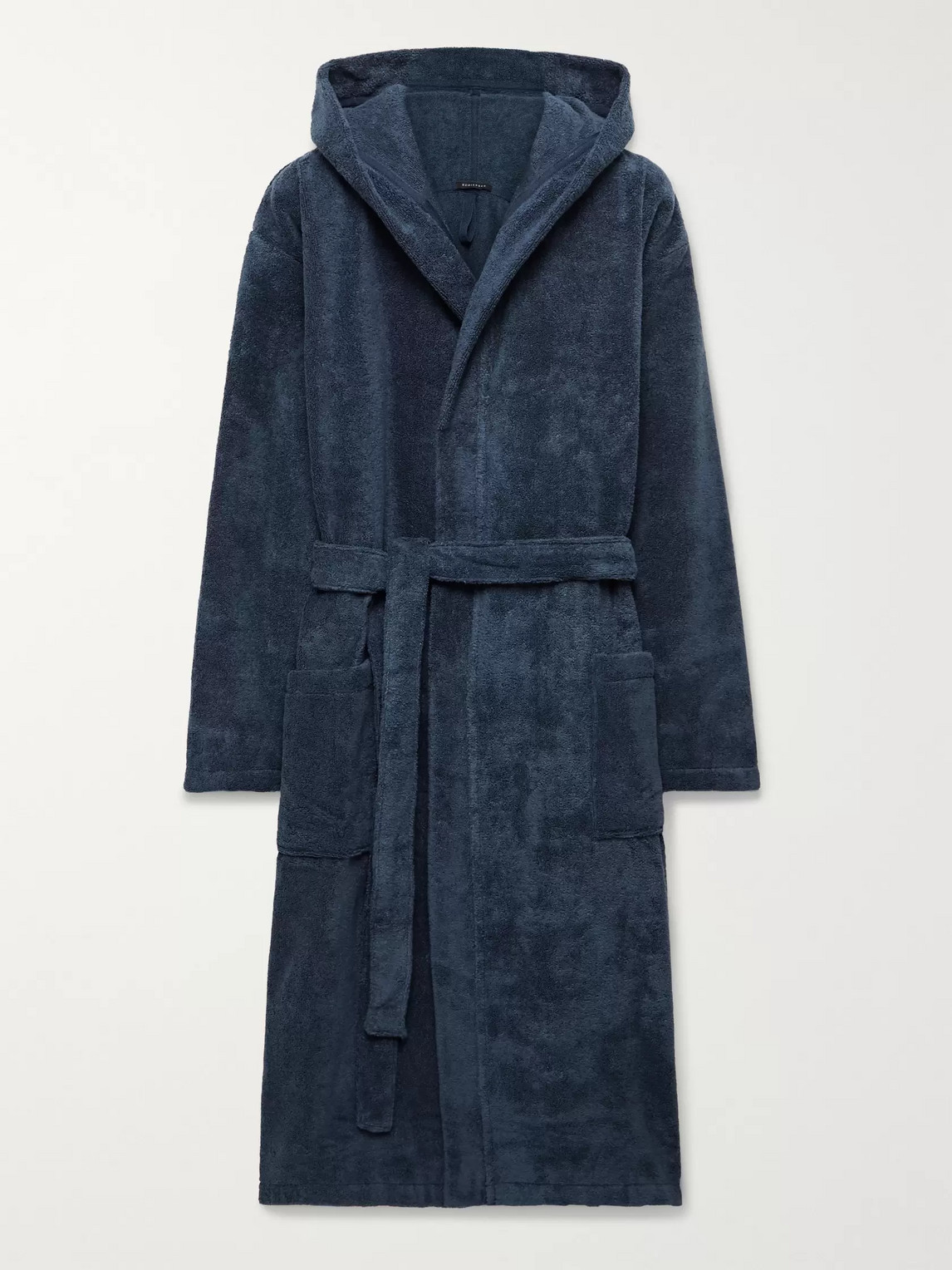 Schiesser Cotton-terry Hooded Robe In Blue