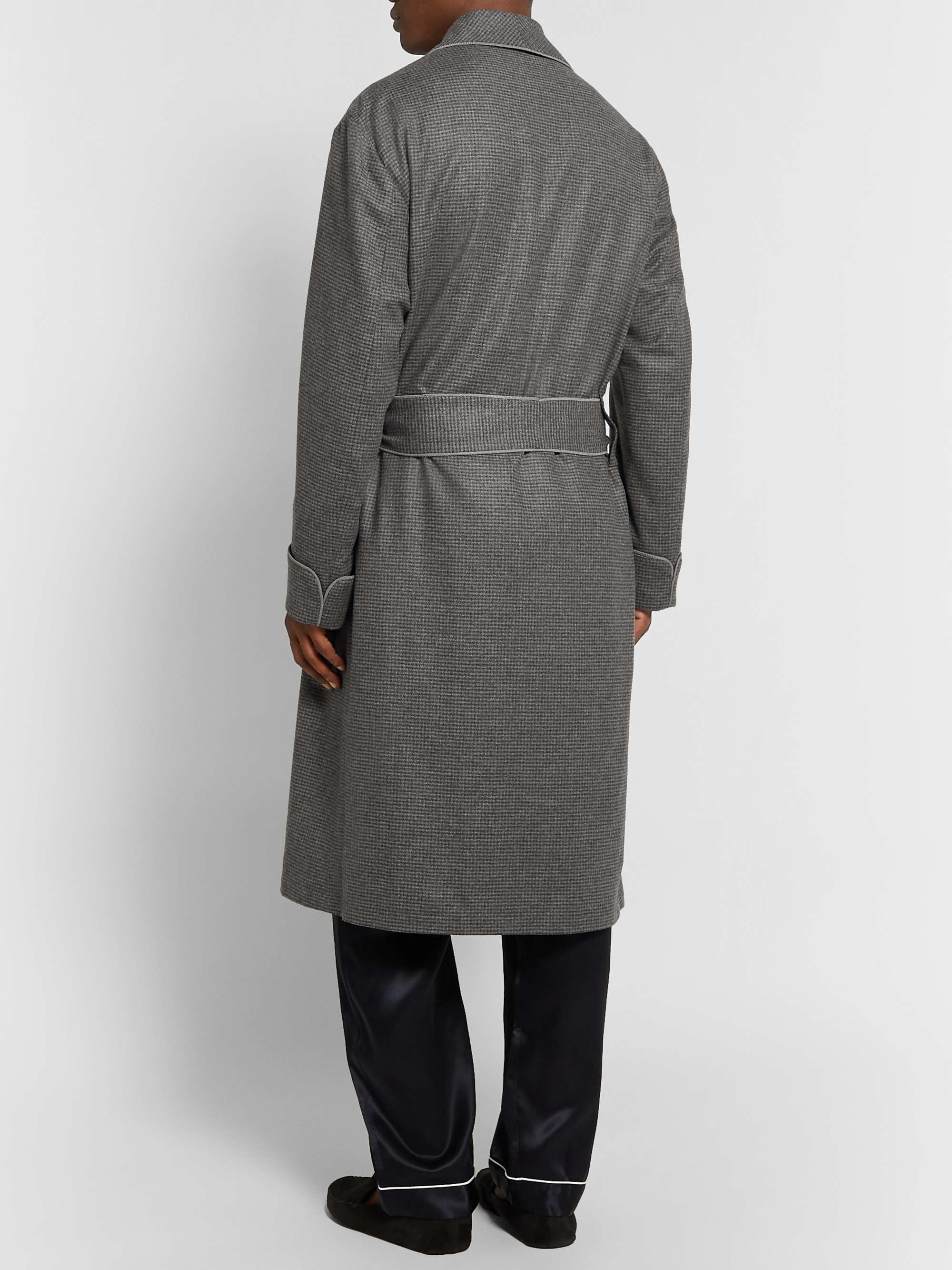 PAUL STUART Piped Puppytooth Cashmere Robe