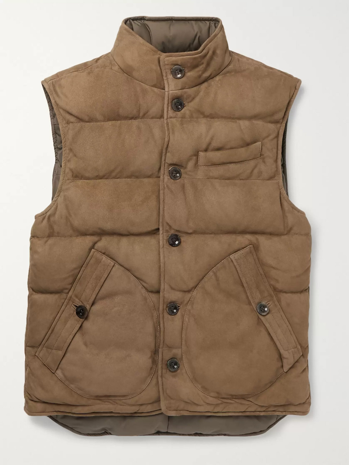 RALPH LAUREN REVERSIBLE QUILTED SUEDE AND SHELL DOWN GILET