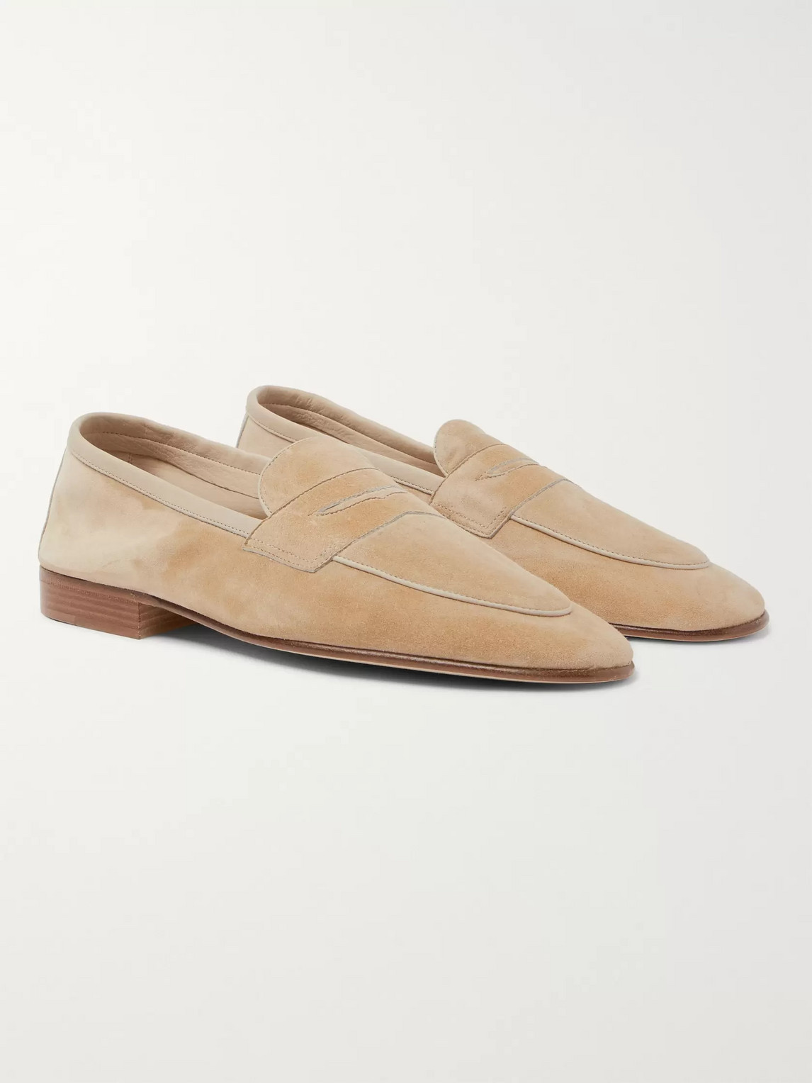 EDWARD GREEN POLPERRO LEATHER-TRIMMED SUEDE PENNY LOAFERS