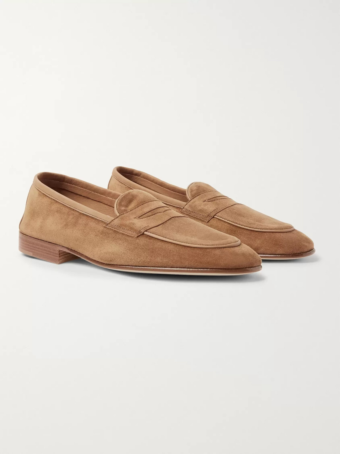 Edward Green Polperro Nubuck-trimmed Suede Penny Loafers In Brown